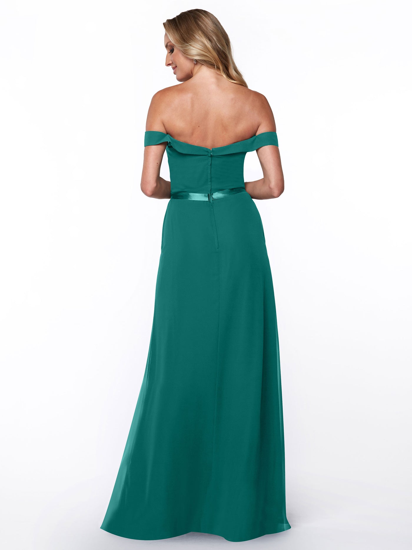 80145 - Off-the-Shoulder Chiffon A-Line Bridesmaid Dress with Sash