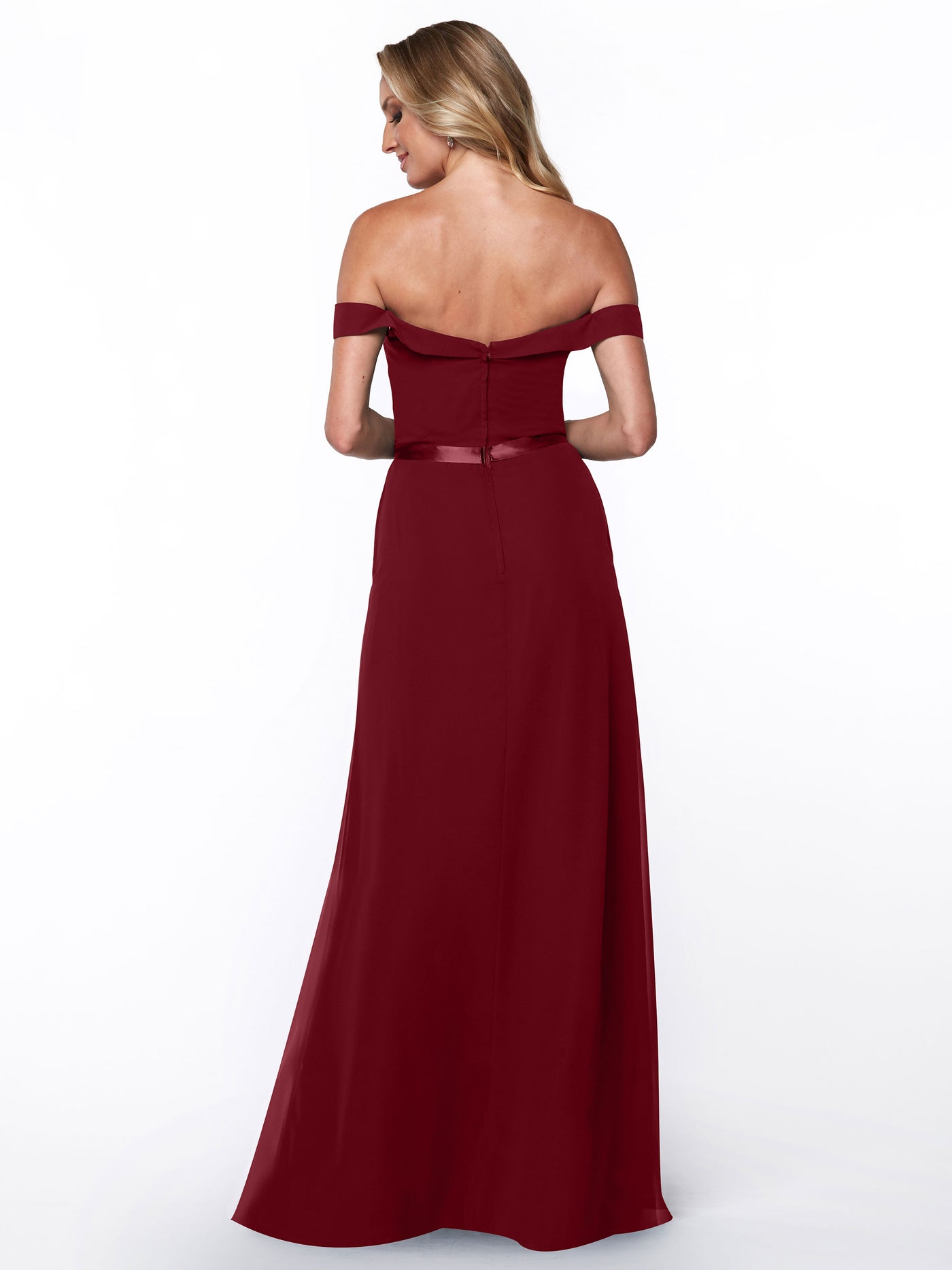 80145 - Off-the-Shoulder Chiffon A-Line Bridesmaid Dress with Sash
