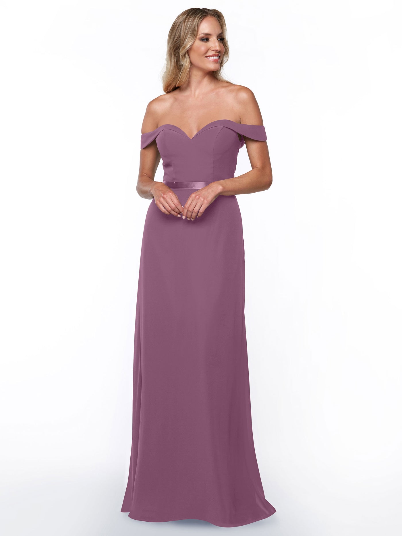 80145 - Off-the-Shoulder Chiffon A-Line Bridesmaid Dress with Sash