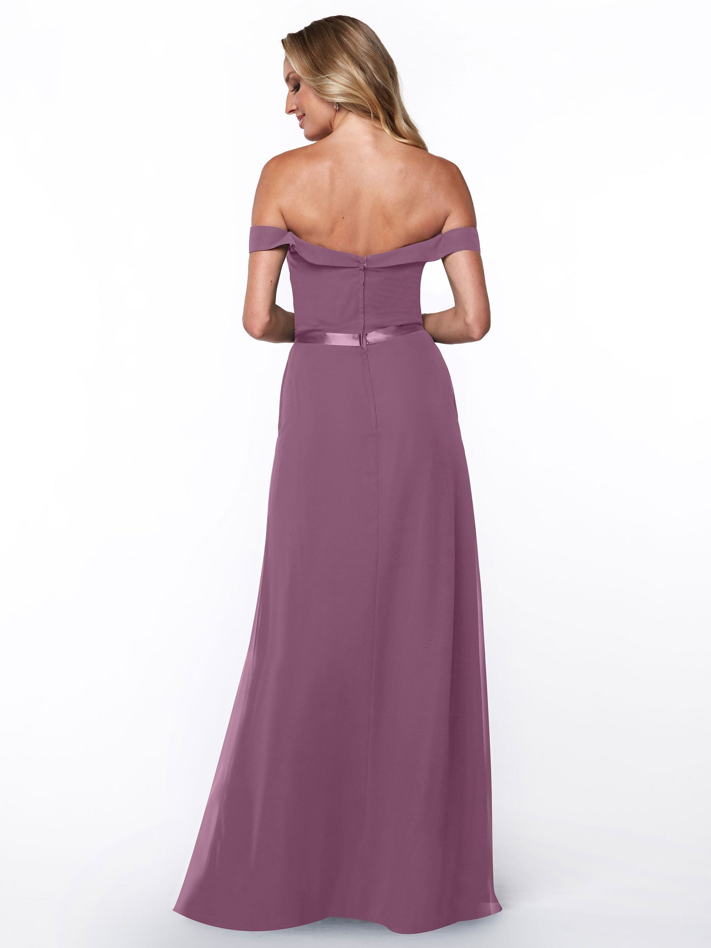 80145 - Off-the-Shoulder Chiffon A-Line Bridesmaid Dress with Sash