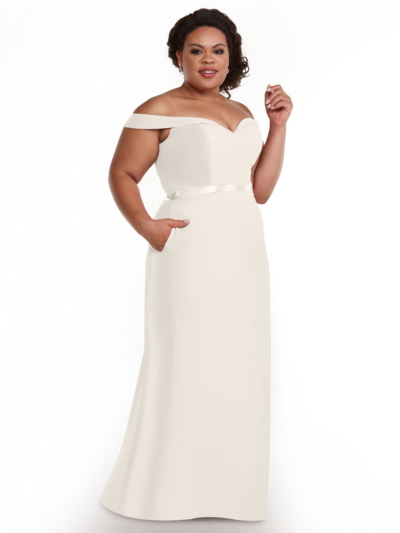 80145 - Off-the-Shoulder Chiffon A-Line Bridesmaid Dress with Sash