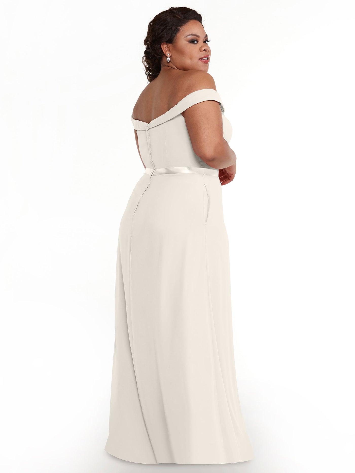 80145 - Off-the-Shoulder Chiffon A-Line Bridesmaid Dress with Sash