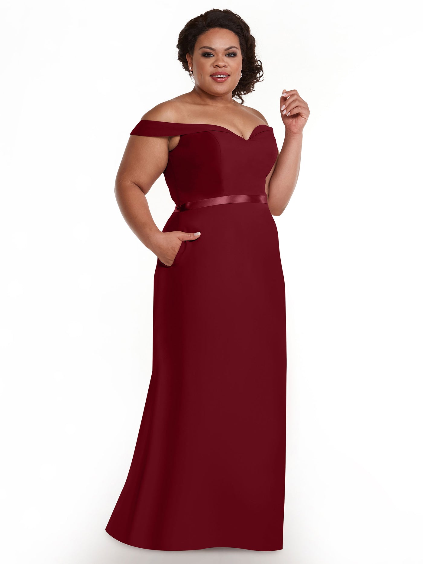 80145 - Off-the-Shoulder Chiffon A-Line Bridesmaid Dress with Sash
