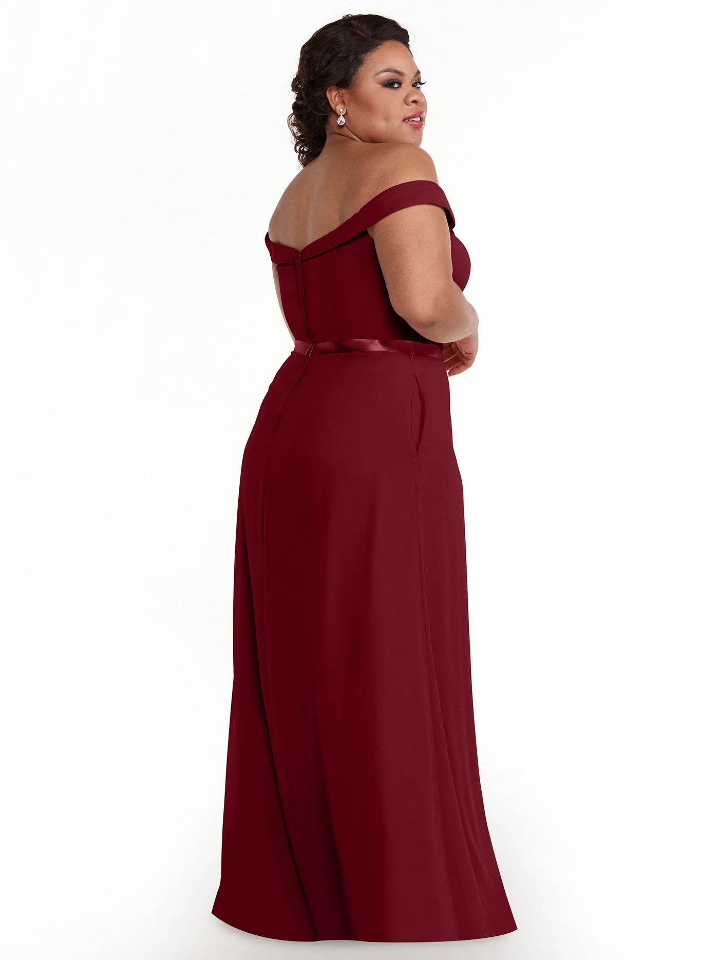 80145 - Off-the-Shoulder Chiffon A-Line Bridesmaid Dress with Sash