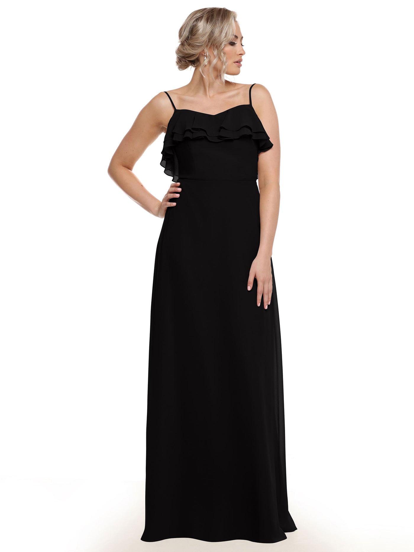 80146 - Sheath Chiffon Bridesmaid Dress with Ruffled Neckline