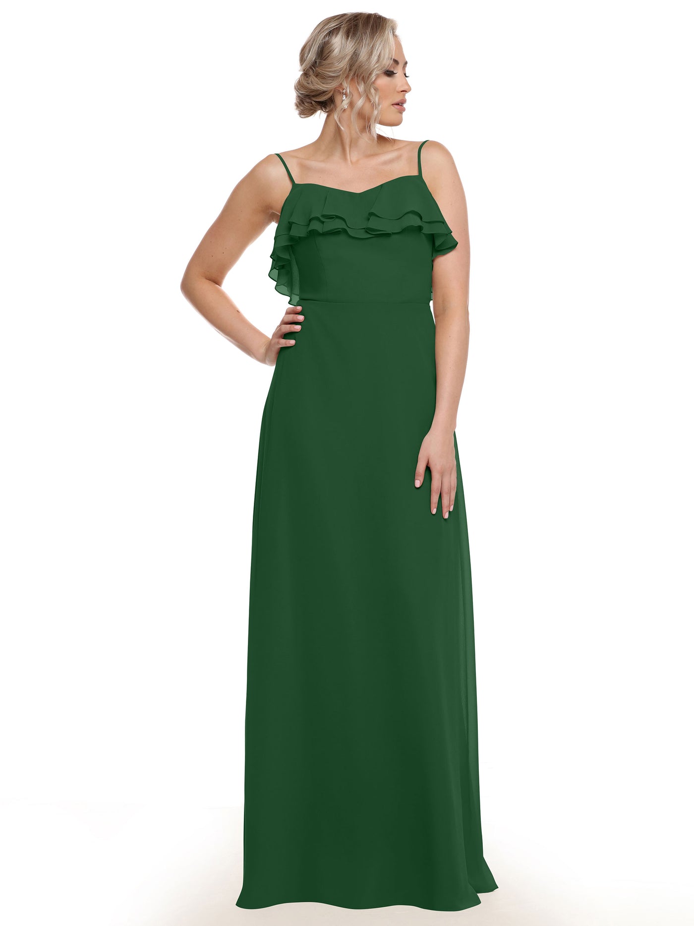 80146 - Sheath Chiffon Bridesmaid Dress with Ruffled Neckline