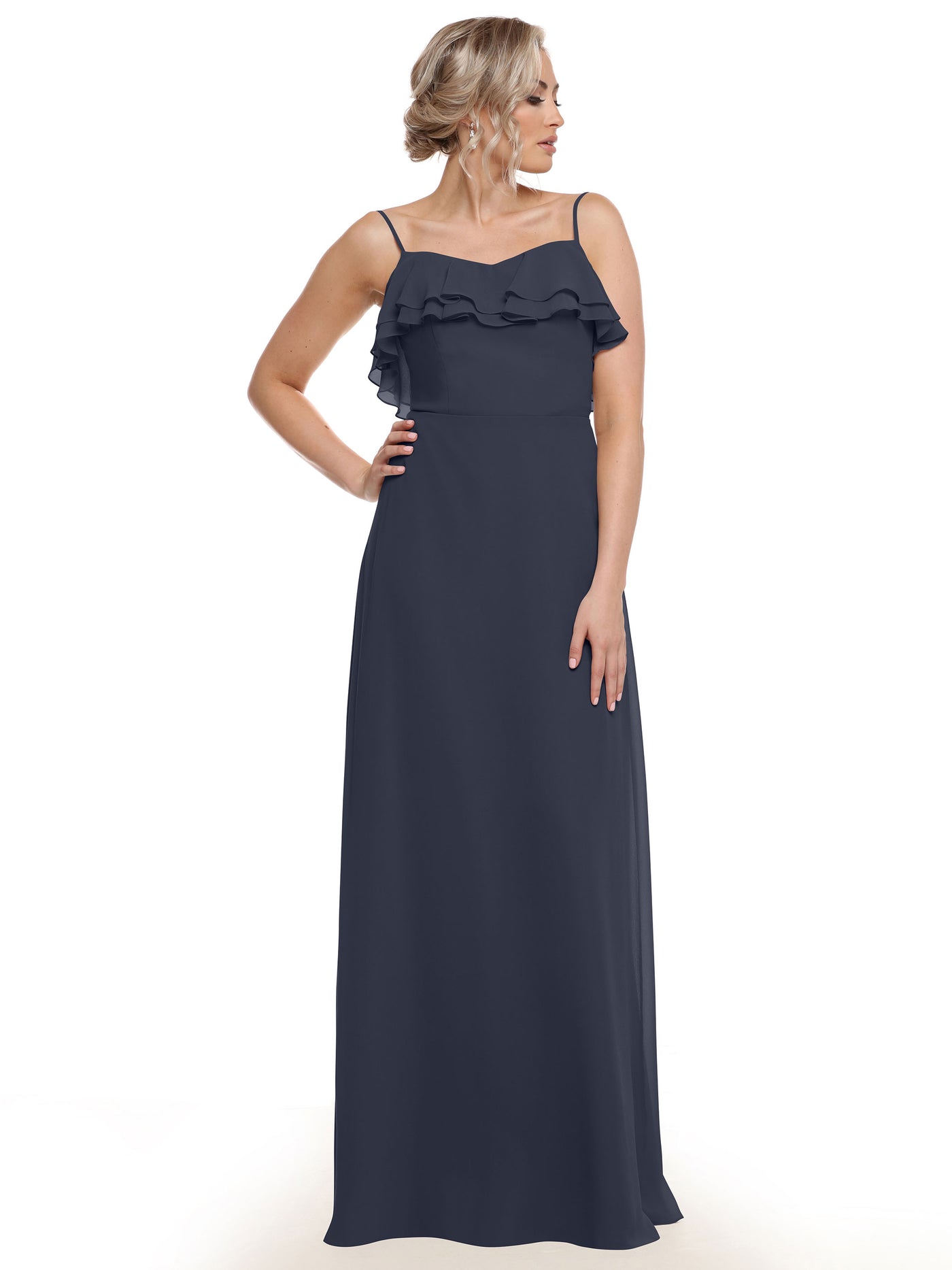 80146 - Sheath Chiffon Bridesmaid Dress with Ruffled Neckline