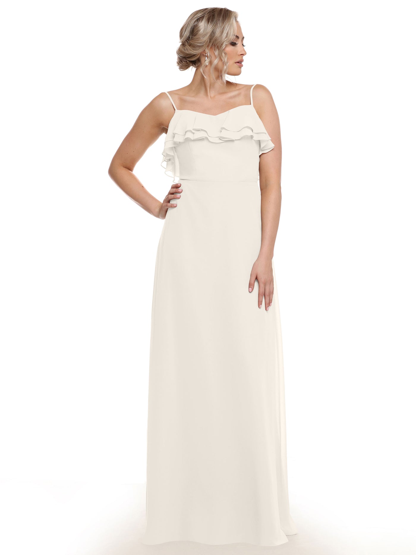 80146 - Sheath Chiffon Bridesmaid Dress with Ruffled Neckline