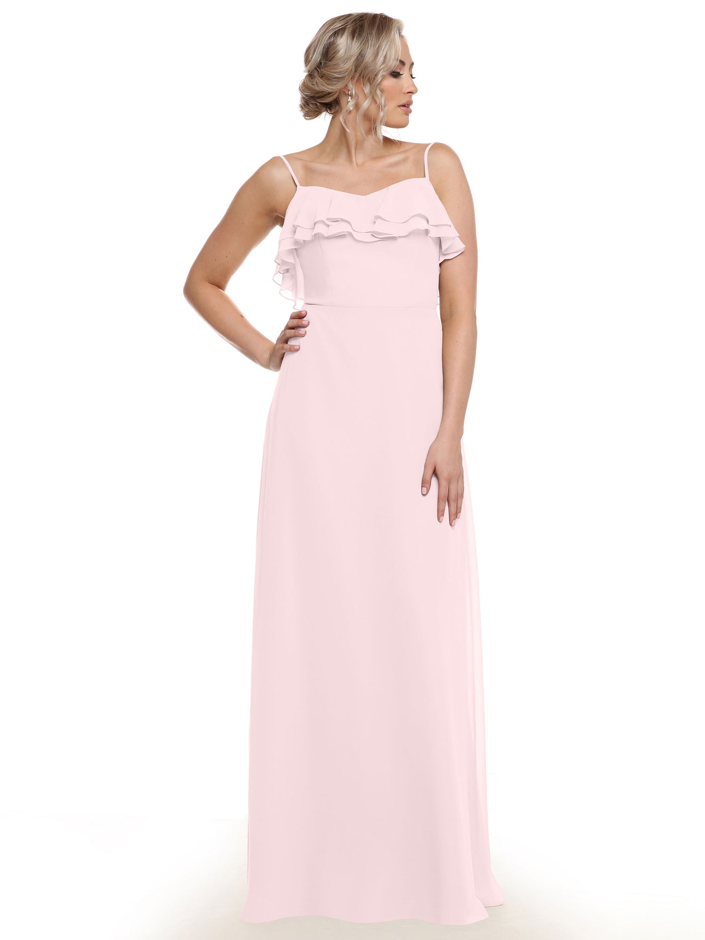 80146 - Sheath Chiffon Bridesmaid Dress with Ruffled Neckline