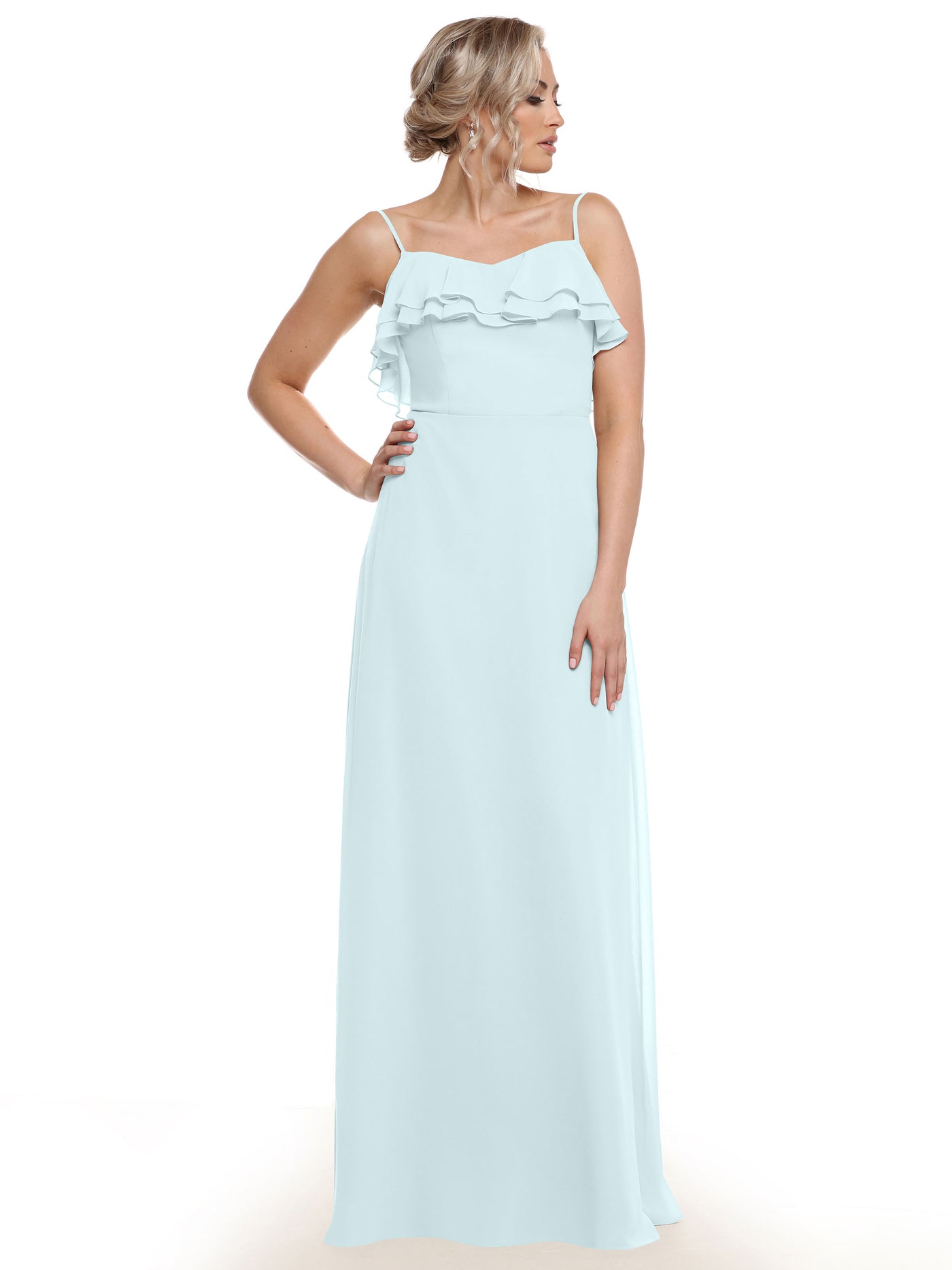80146 - Sheath Chiffon Bridesmaid Dress with Ruffled Neckline