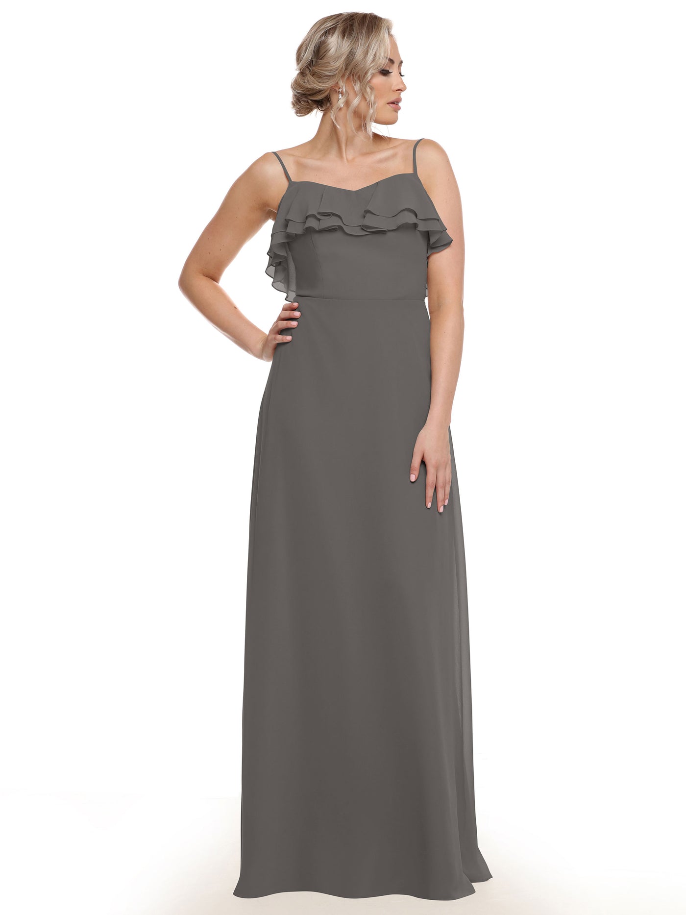 80146 - Sheath Chiffon Bridesmaid Dress with Ruffled Neckline