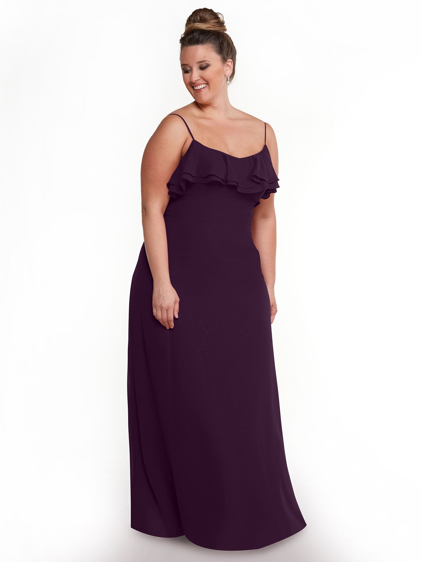 80146 - Sheath Chiffon Bridesmaid Dress with Ruffled Neckline