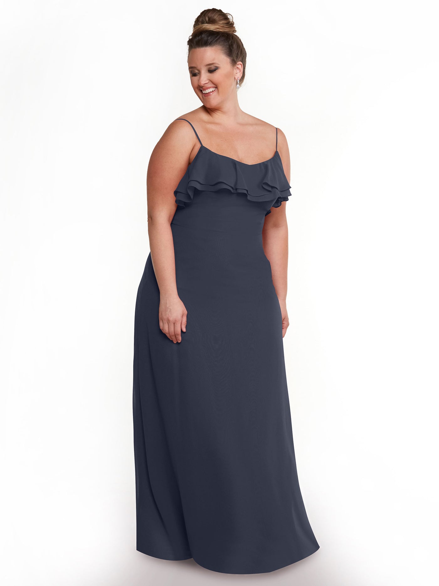80146 - Sheath Chiffon Bridesmaid Dress with Ruffled Neckline