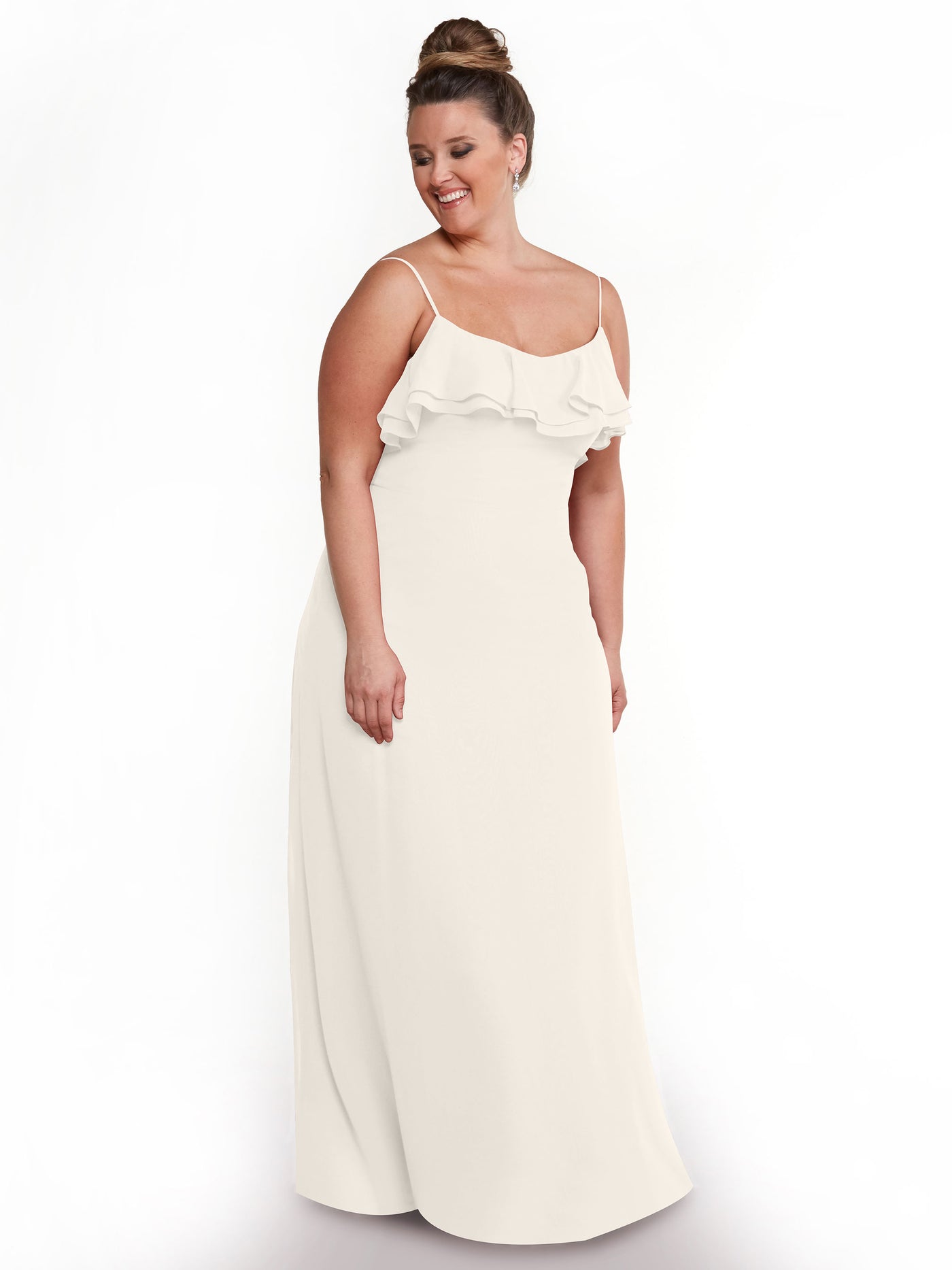 80146 - Sheath Chiffon Bridesmaid Dress with Ruffled Neckline