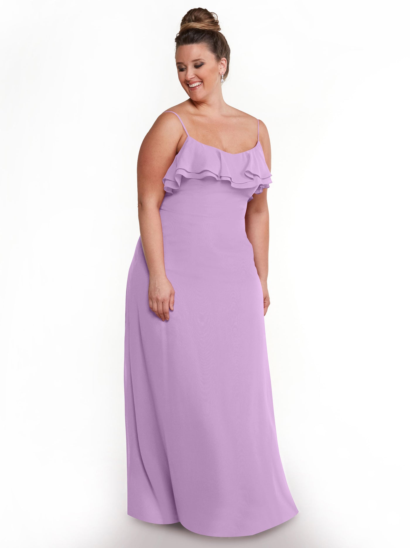 80146 - Sheath Chiffon Bridesmaid Dress with Ruffled Neckline