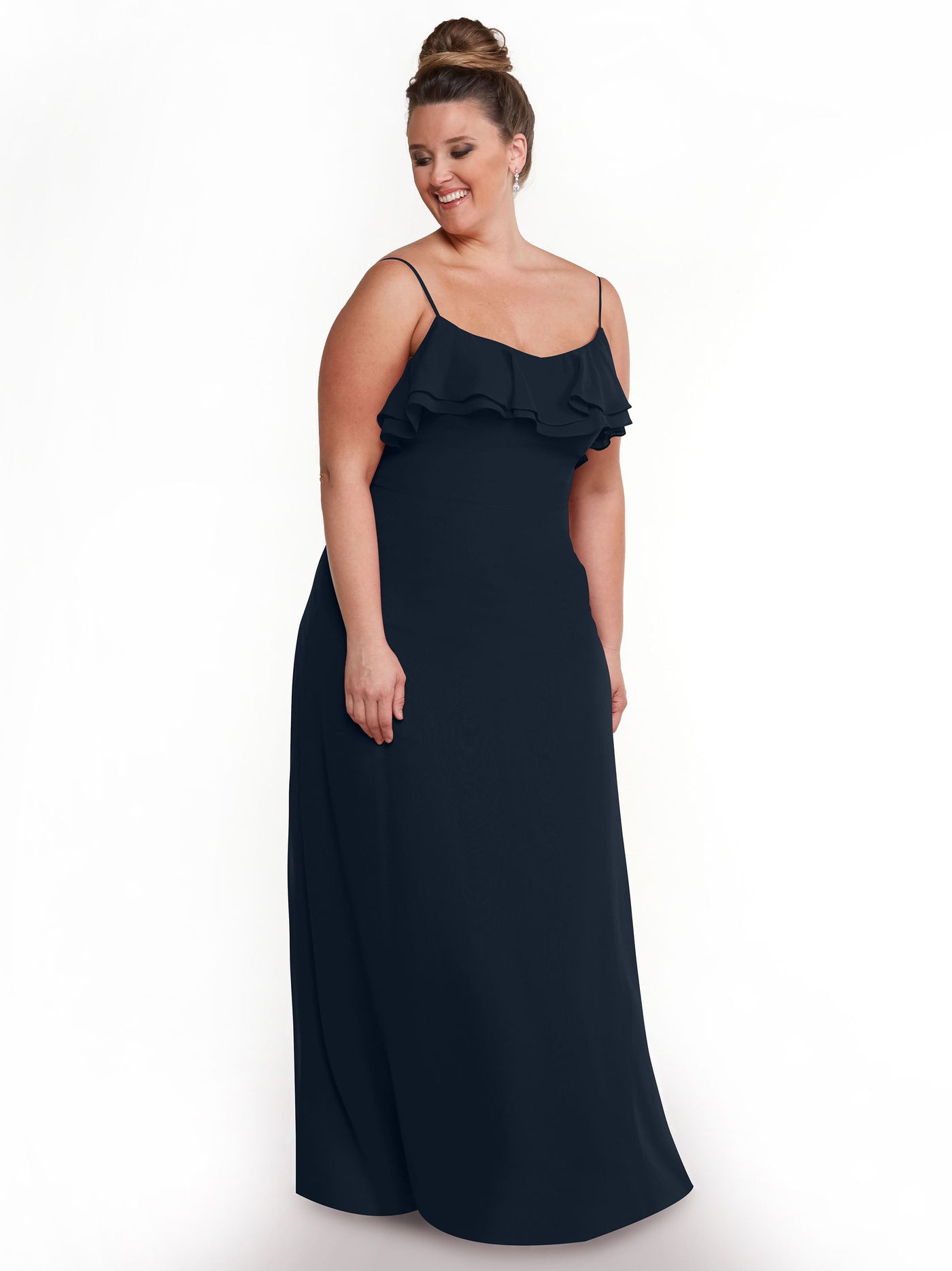 80146 - Sheath Chiffon Bridesmaid Dress with Ruffled Neckline