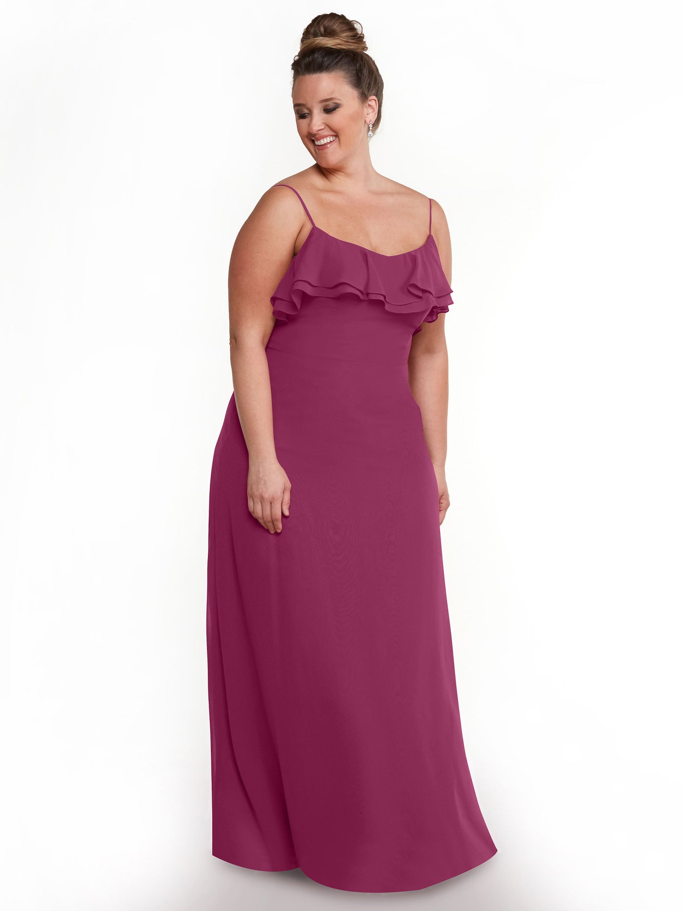 80146 - Sheath Chiffon Bridesmaid Dress with Ruffled Neckline
