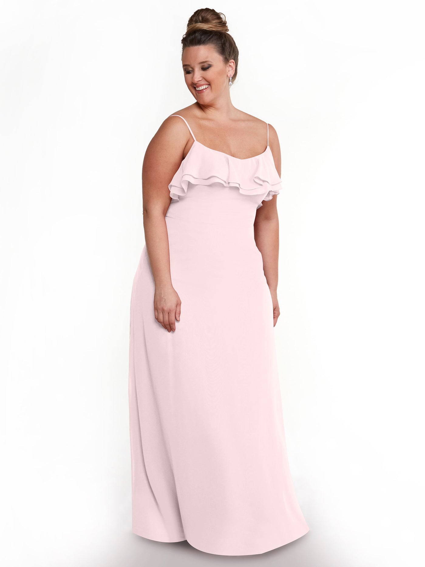 80146 - Sheath Chiffon Bridesmaid Dress with Ruffled Neckline