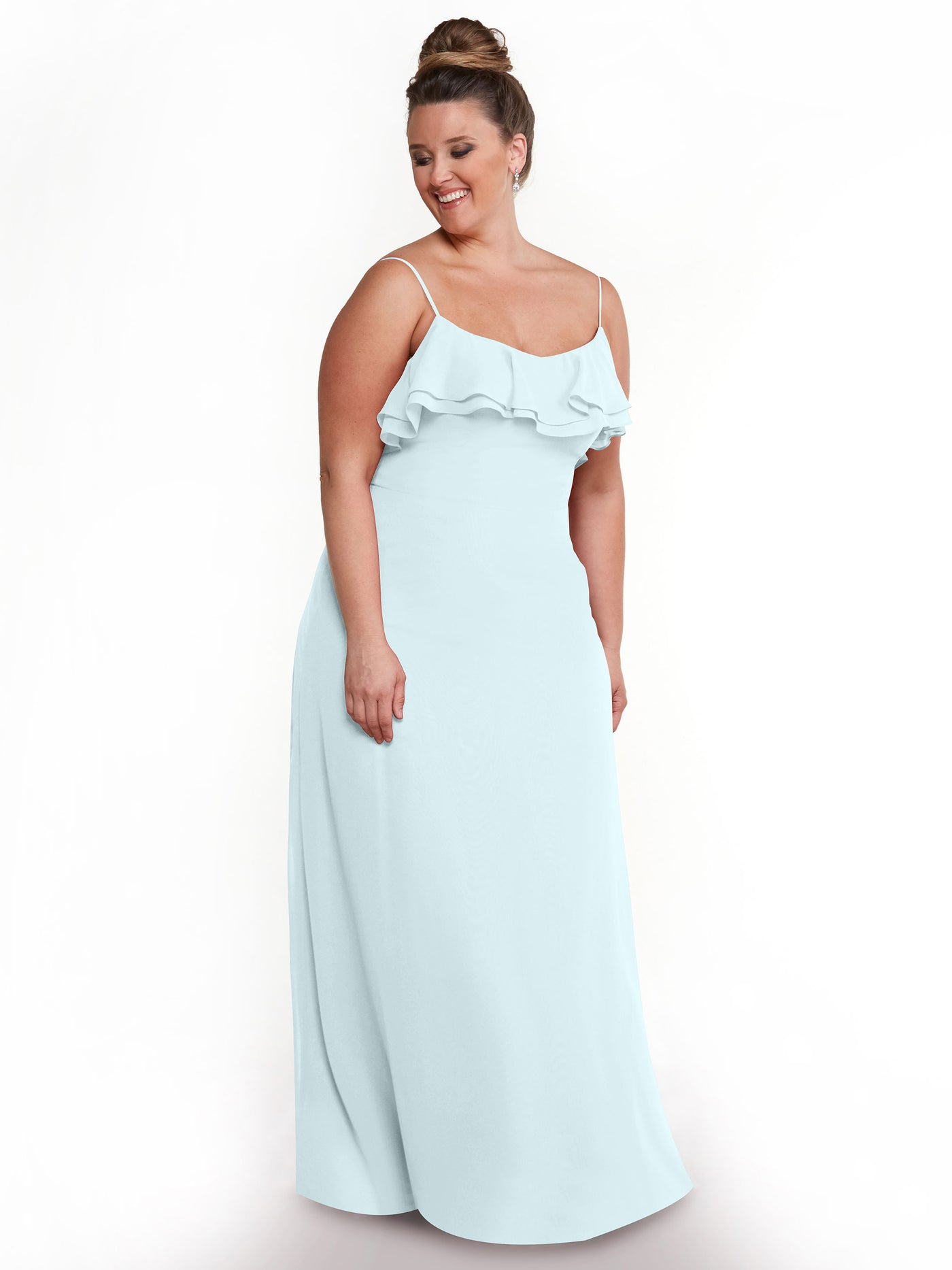 80146 - Sheath Chiffon Bridesmaid Dress with Ruffled Neckline