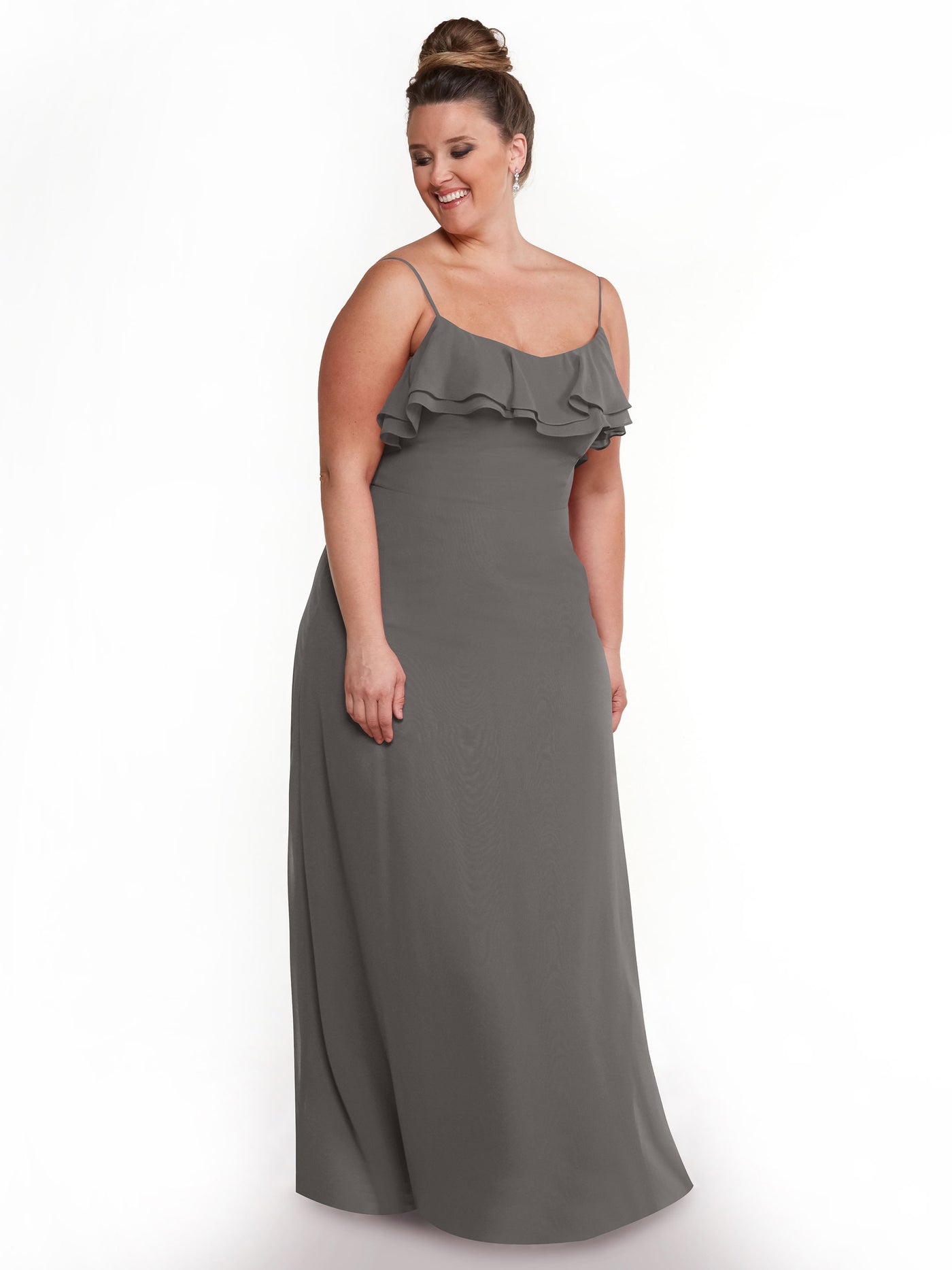 80146 - Sheath Chiffon Bridesmaid Dress with Ruffled Neckline