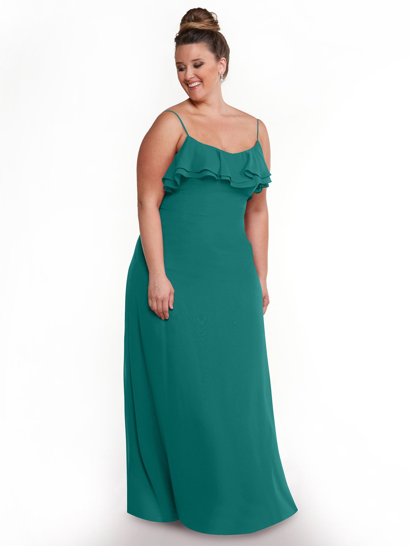 80146 - Sheath Chiffon Bridesmaid Dress with Ruffled Neckline