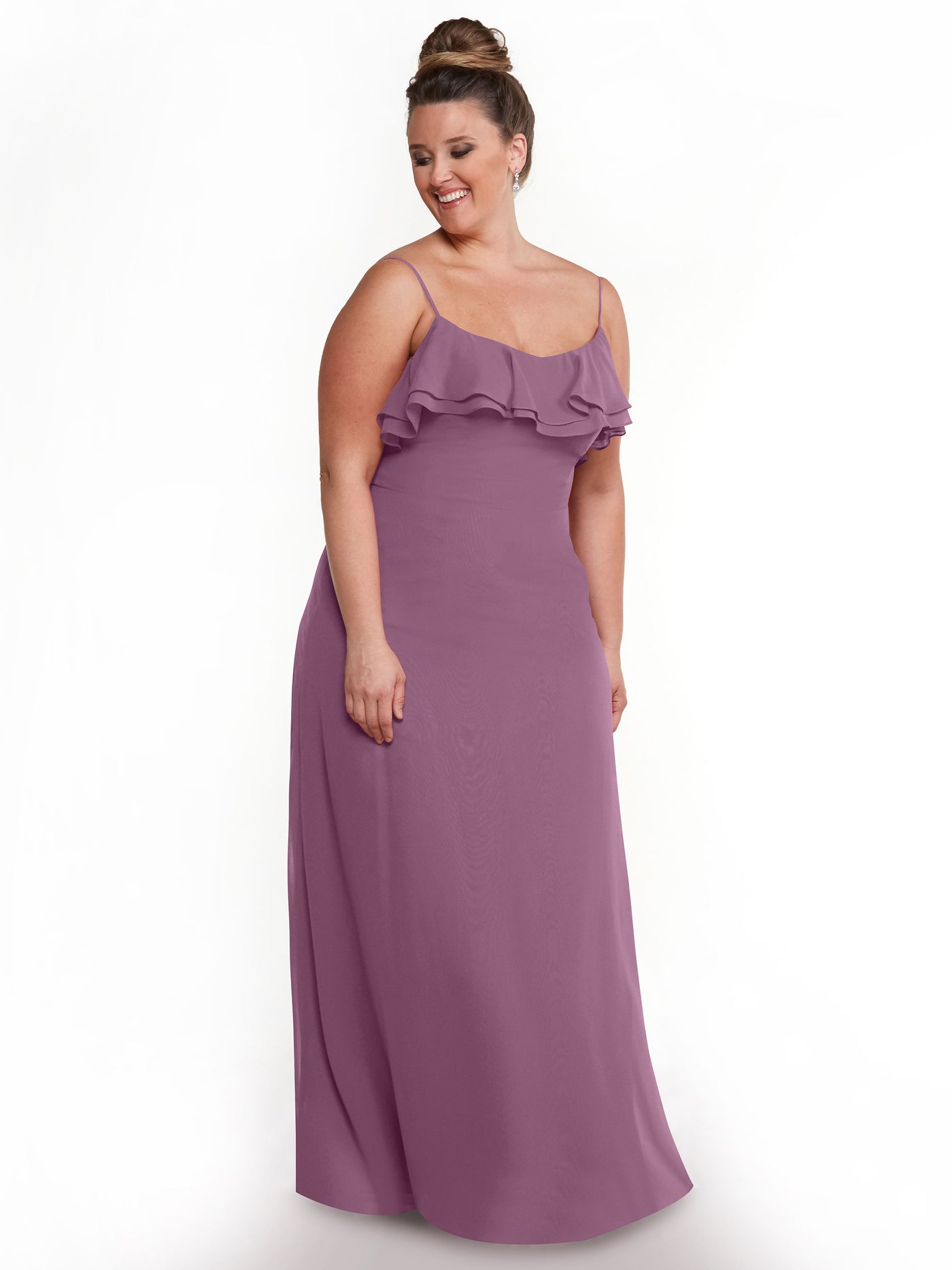80146 - Sheath Chiffon Bridesmaid Dress with Ruffled Neckline
