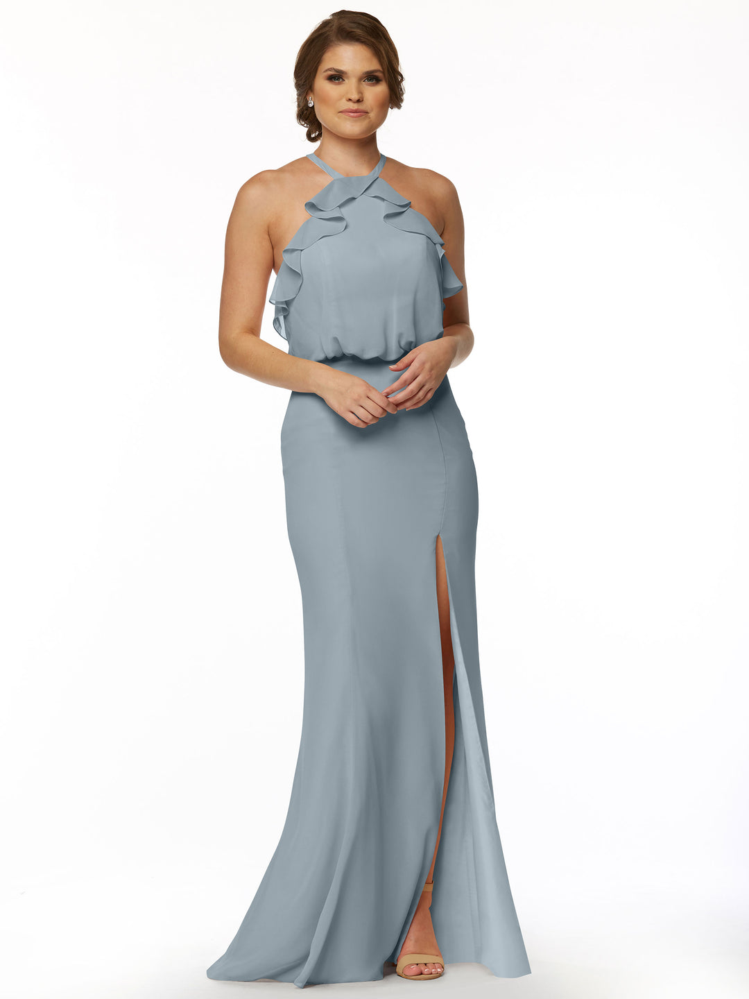 slim fit dress slacks Hannelore Chic Halter Sleeveless Sheath Long Bridesmaid Dresses, Light Blue