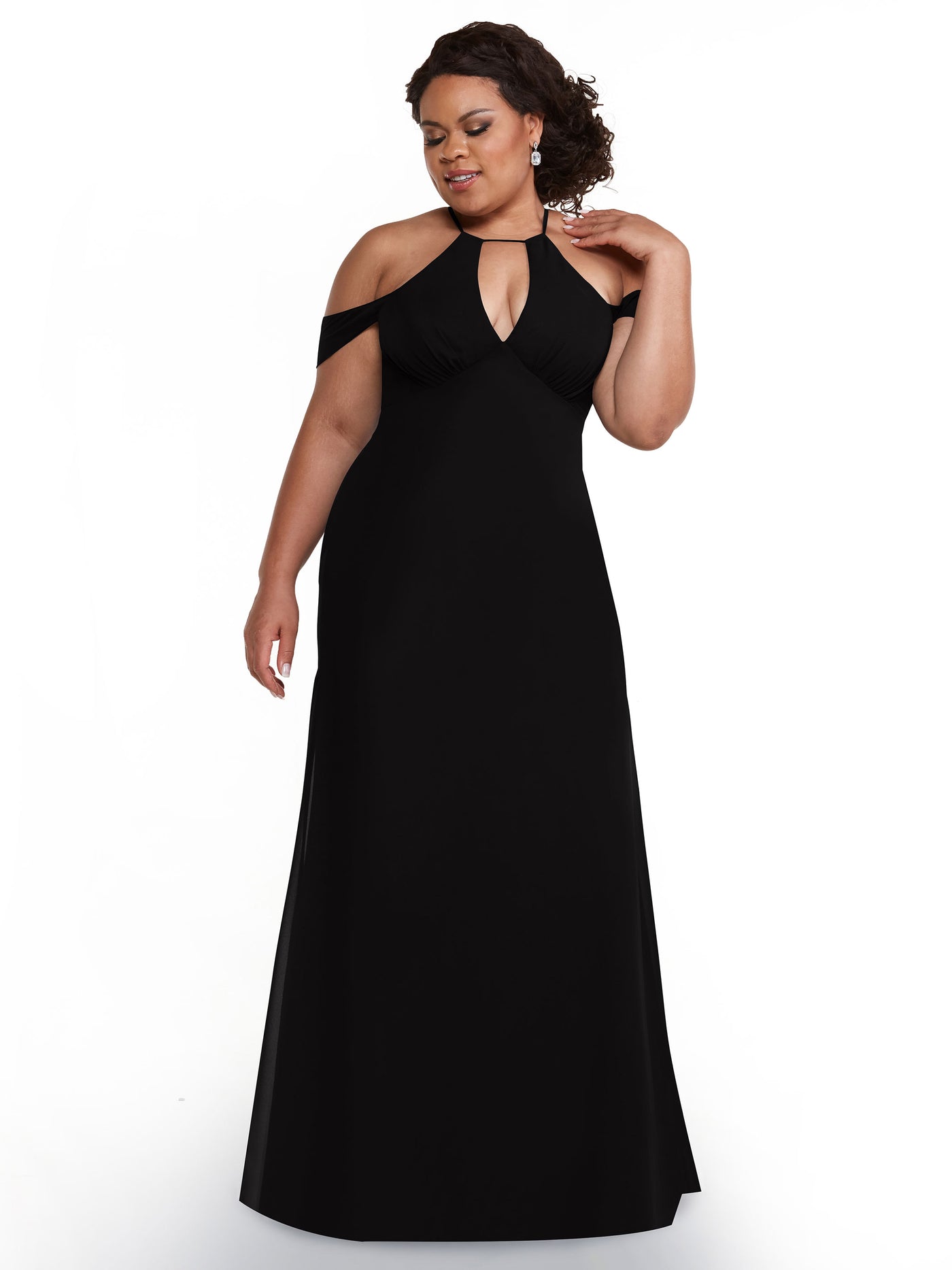 80148 - Off-the-Shoulder Chiffon Bridesmaid Dress with Halter Neckline