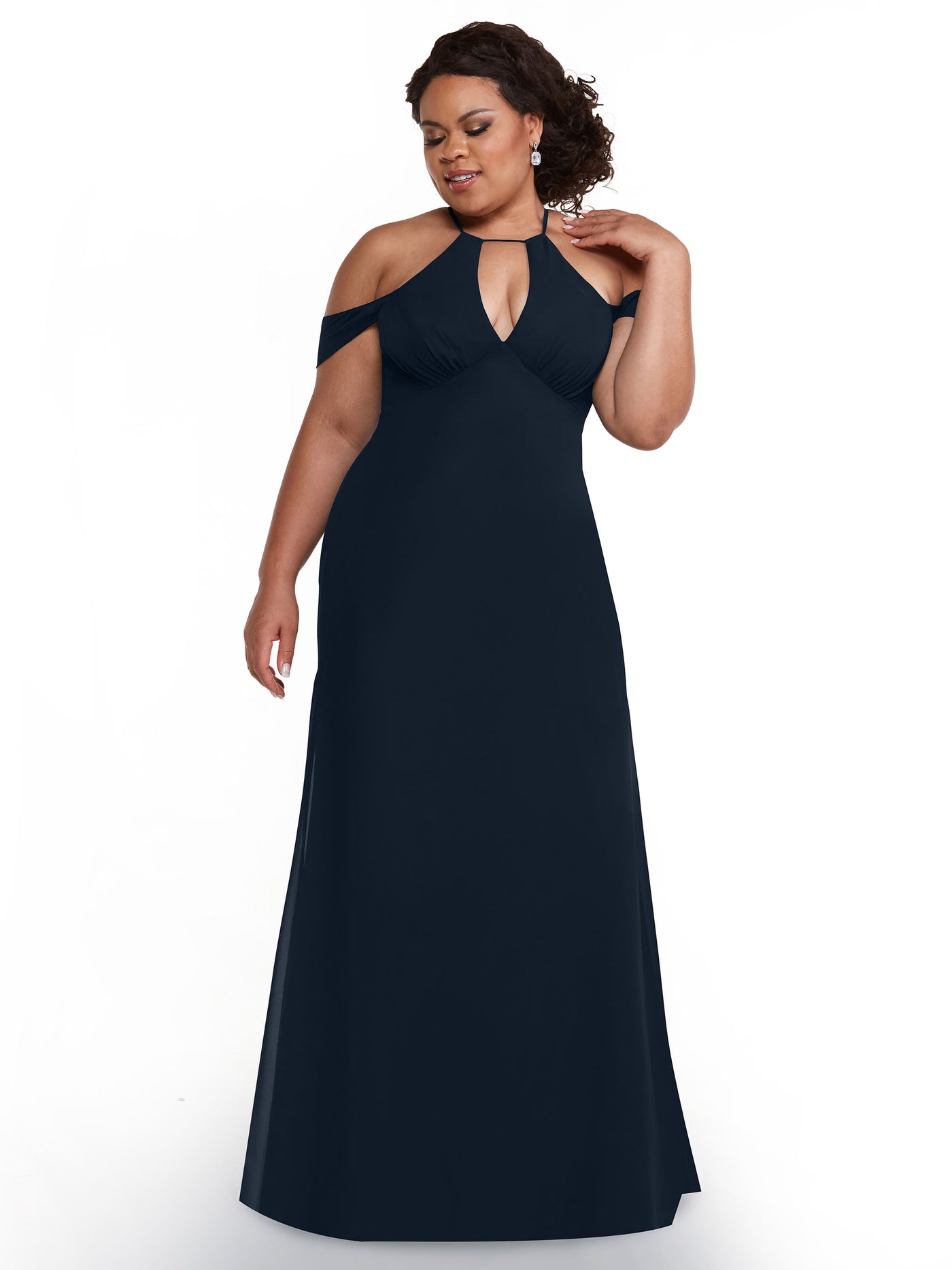 80148 - Off-the-Shoulder Chiffon Bridesmaid Dress with Halter Neckline