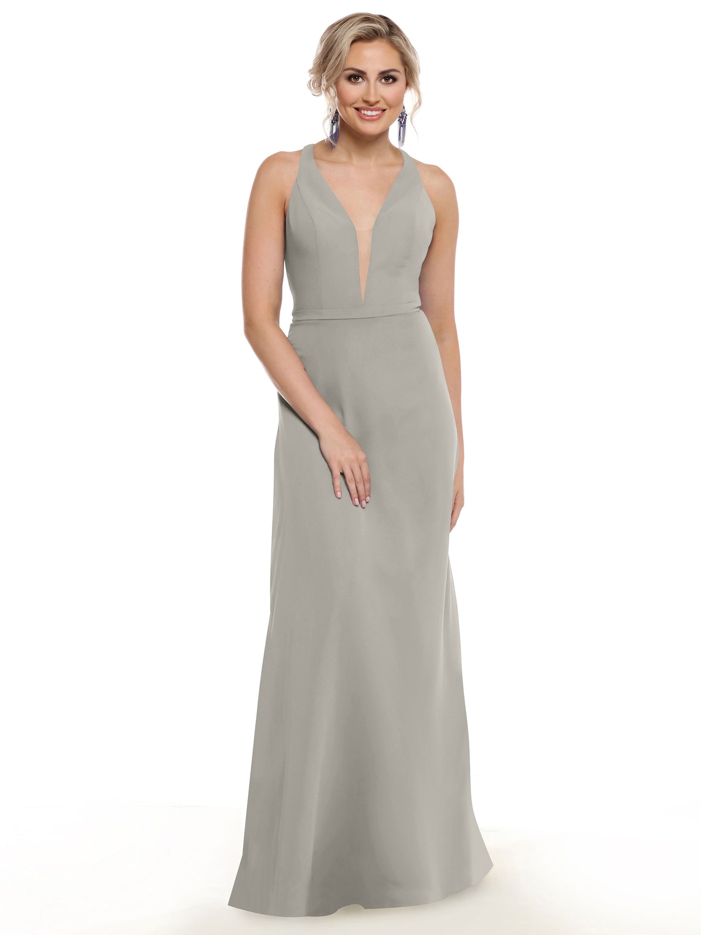 80150 - Chiffon A-Line Bridesmaid Dress with Plunging Neckline and Intricate Back