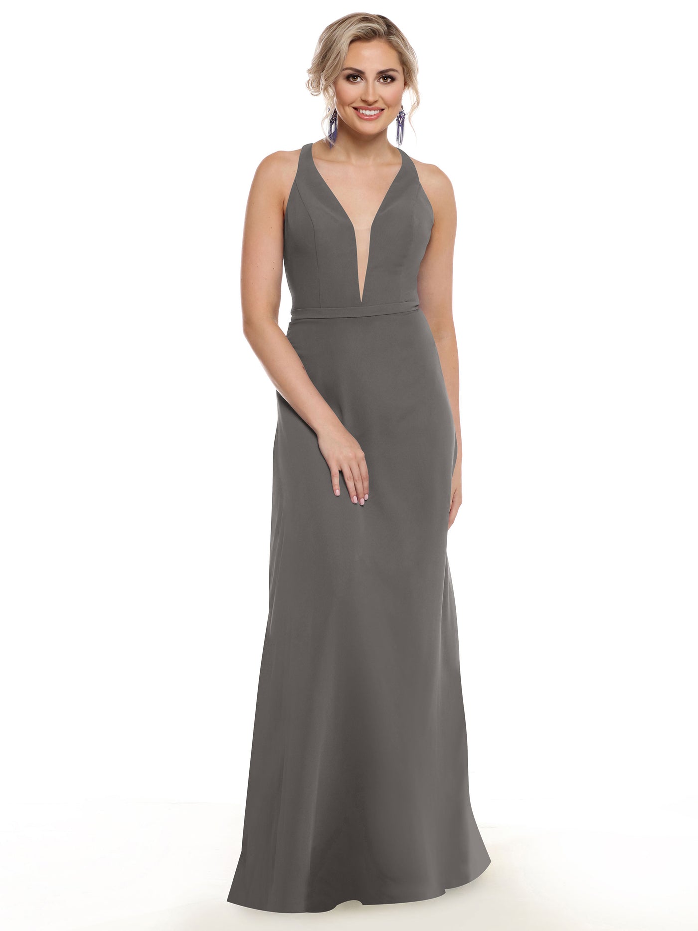 80150 - Chiffon A-Line Bridesmaid Dress with Plunging Neckline and Intricate Back