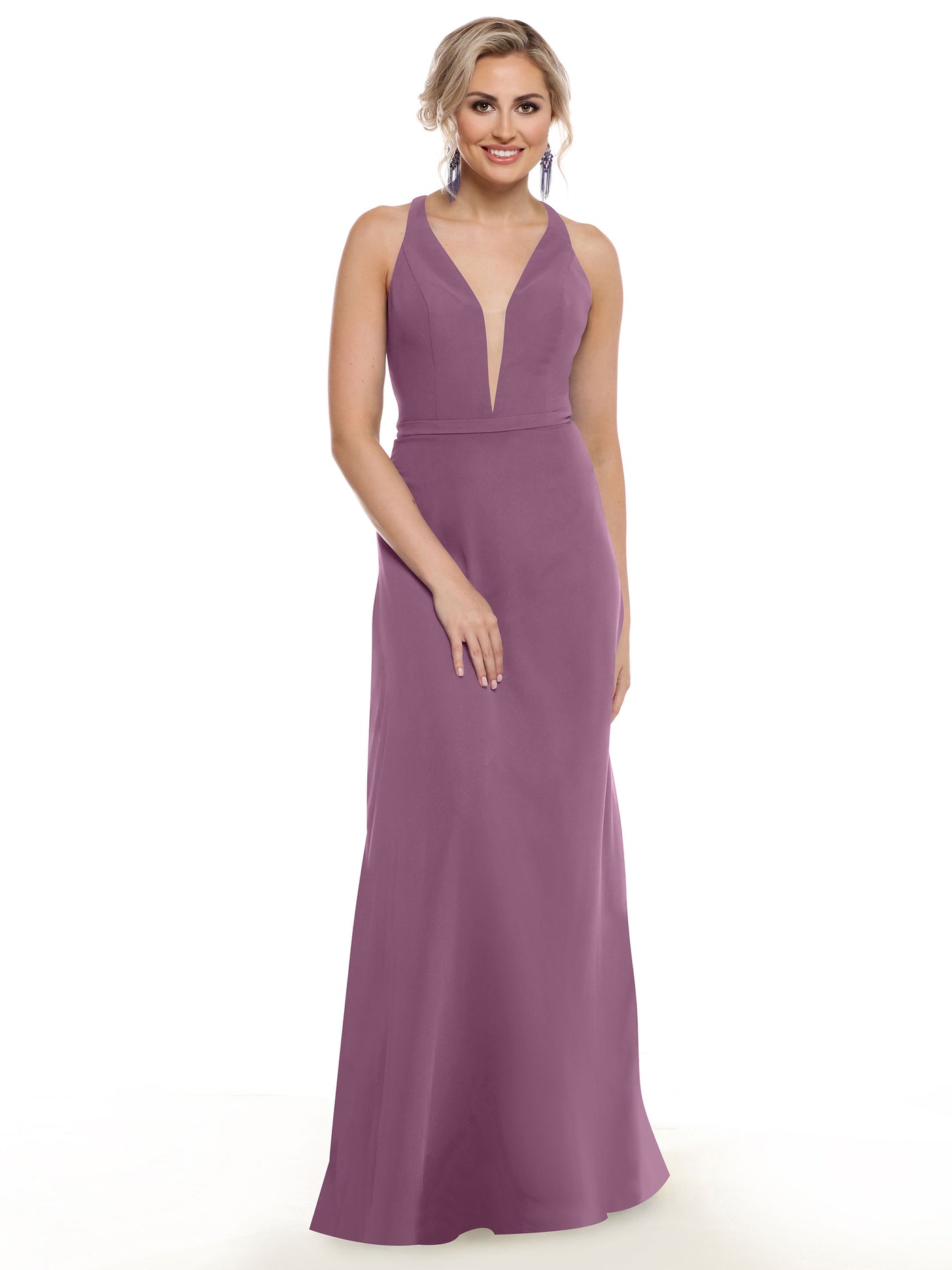 80150 - Chiffon A-Line Bridesmaid Dress with Plunging Neckline and Intricate Back