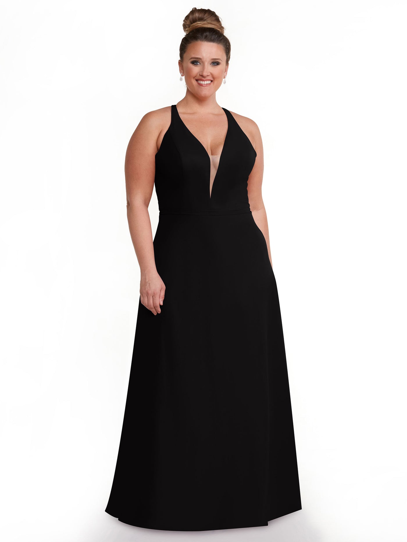 80150 - Chiffon A-Line Bridesmaid Dress with Plunging Neckline and Intricate Back