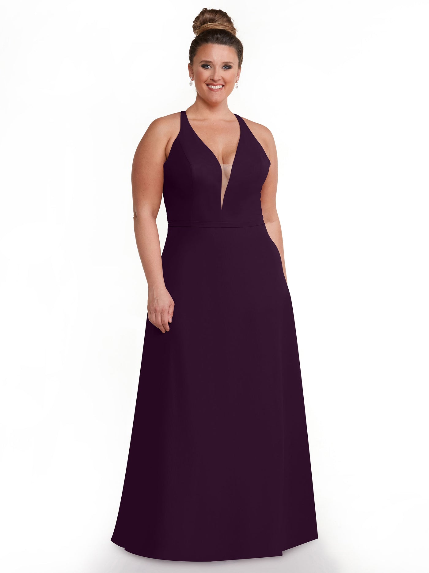 80150 - Chiffon A-Line Bridesmaid Dress with Plunging Neckline and Intricate Back