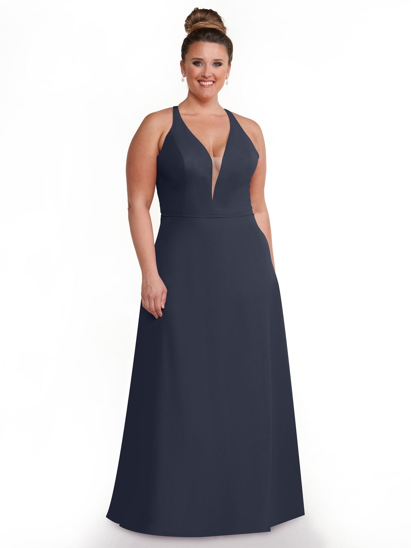 80150 - Chiffon A-Line Bridesmaid Dress with Plunging Neckline and Intricate Back