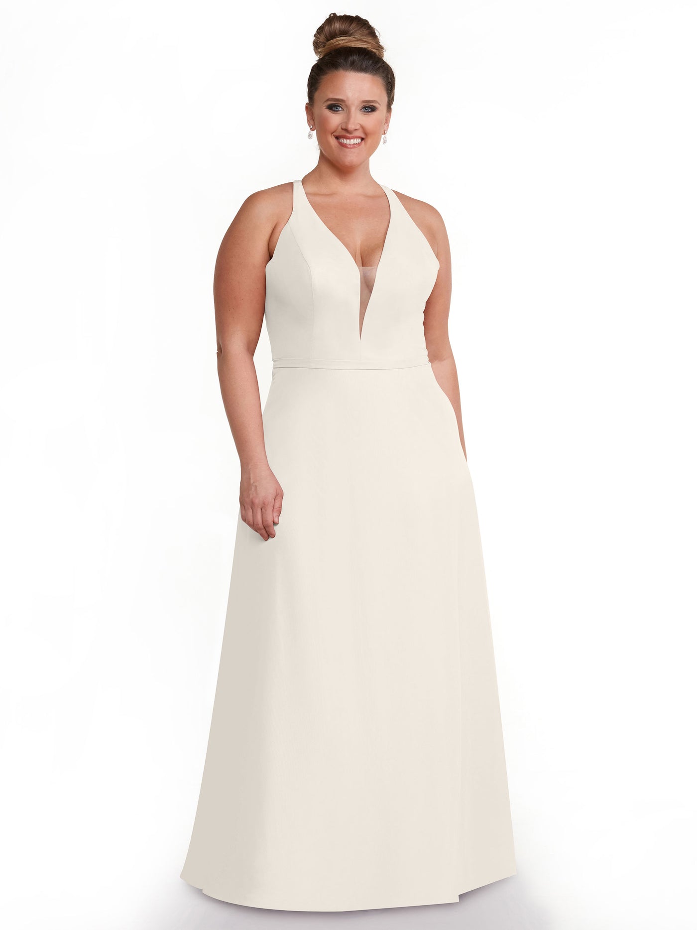 80150 - Chiffon A-Line Bridesmaid Dress with Plunging Neckline and Intricate Back