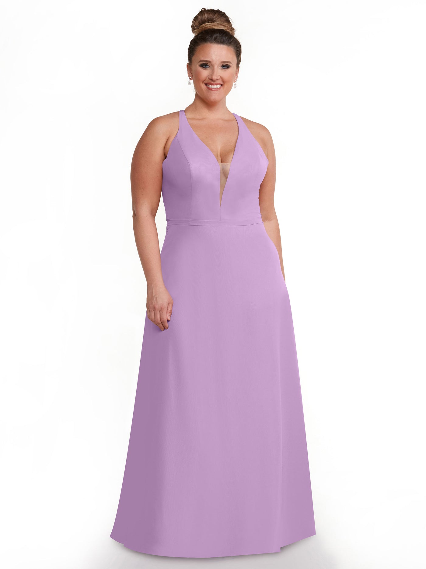 80150 - Chiffon A-Line Bridesmaid Dress with Plunging Neckline and Intricate Back