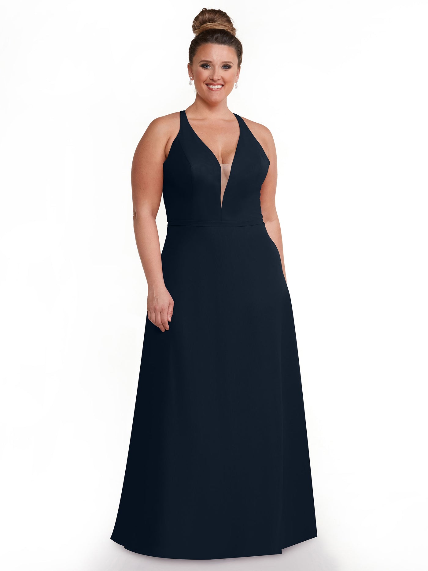 80150 - Chiffon A-Line Bridesmaid Dress with Plunging Neckline and Intricate Back