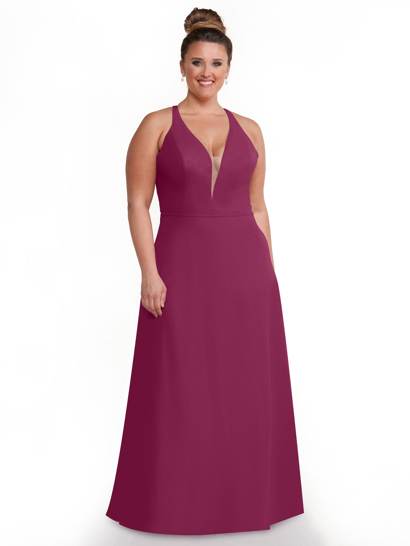 80150 - Chiffon A-Line Bridesmaid Dress with Plunging Neckline and Intricate Back