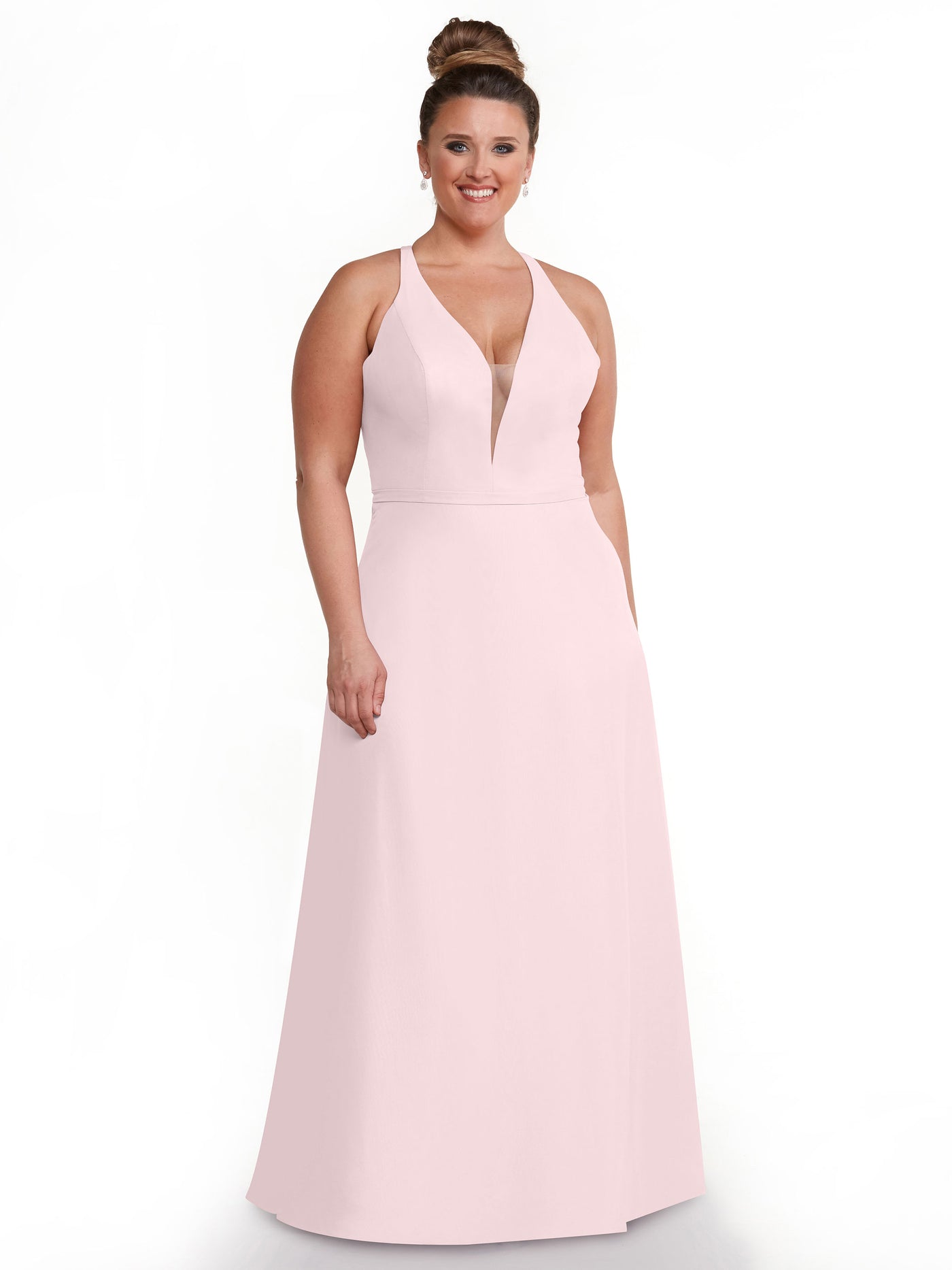 80150 - Chiffon A-Line Bridesmaid Dress with Plunging Neckline and Intricate Back