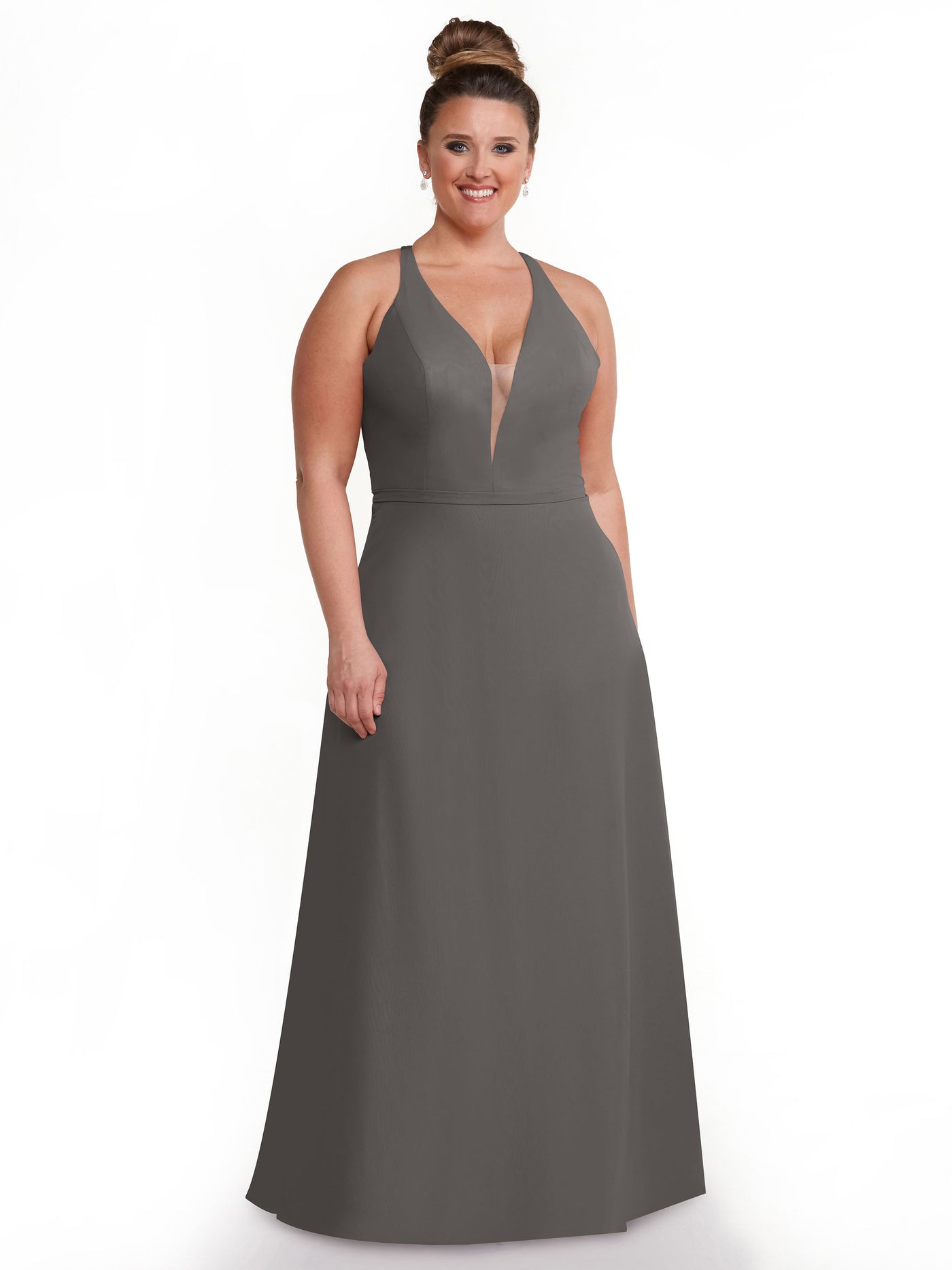 80150 - Chiffon A-Line Bridesmaid Dress with Plunging Neckline and Intricate Back
