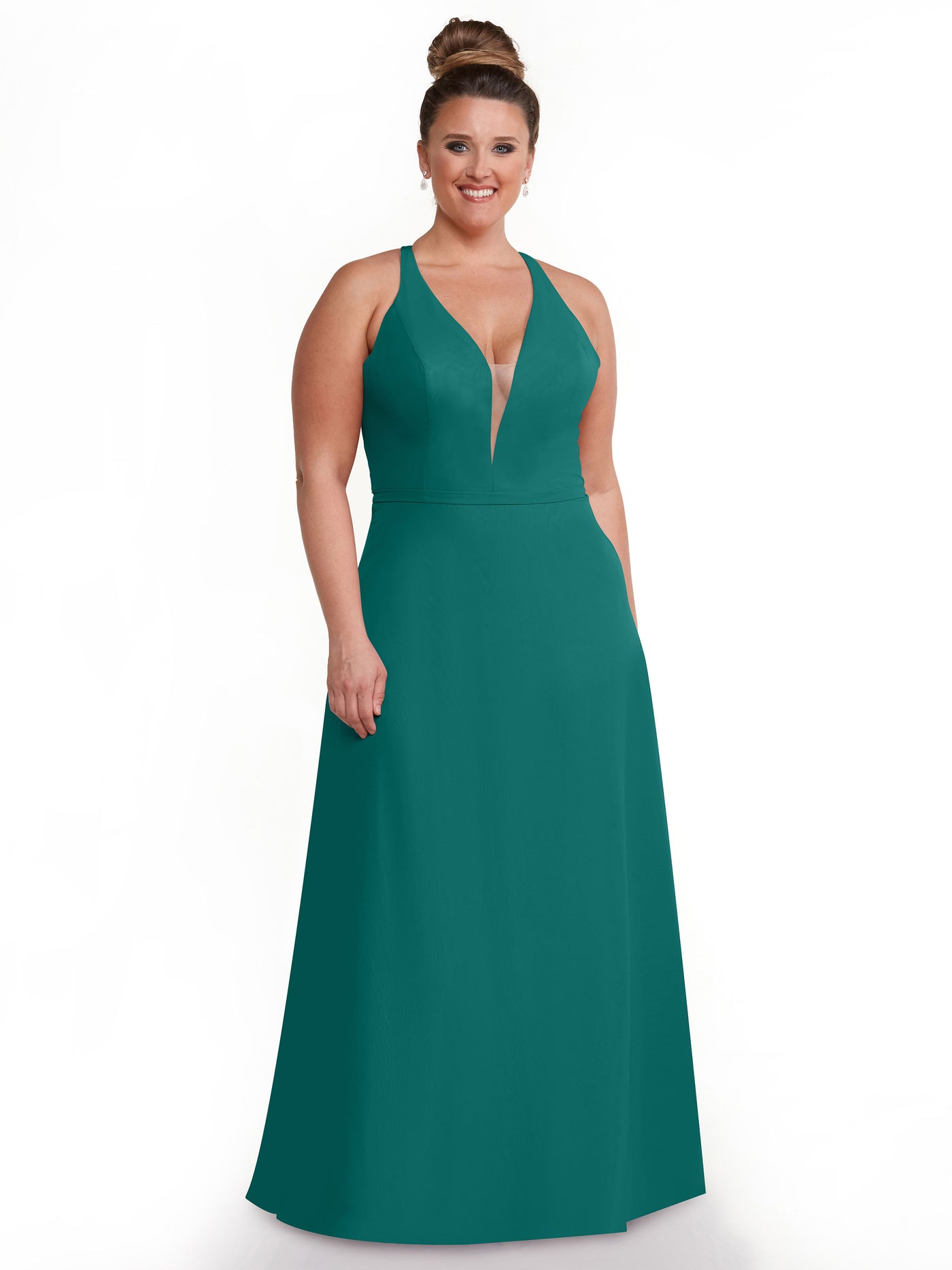 80150 - Chiffon A-Line Bridesmaid Dress with Plunging Neckline and Intricate Back