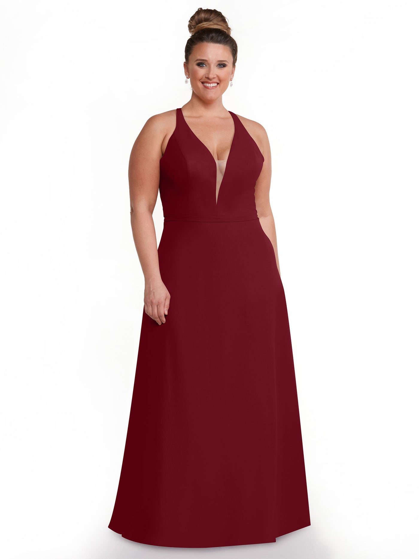 80150 - Chiffon A-Line Bridesmaid Dress with Plunging Neckline and Intricate Back