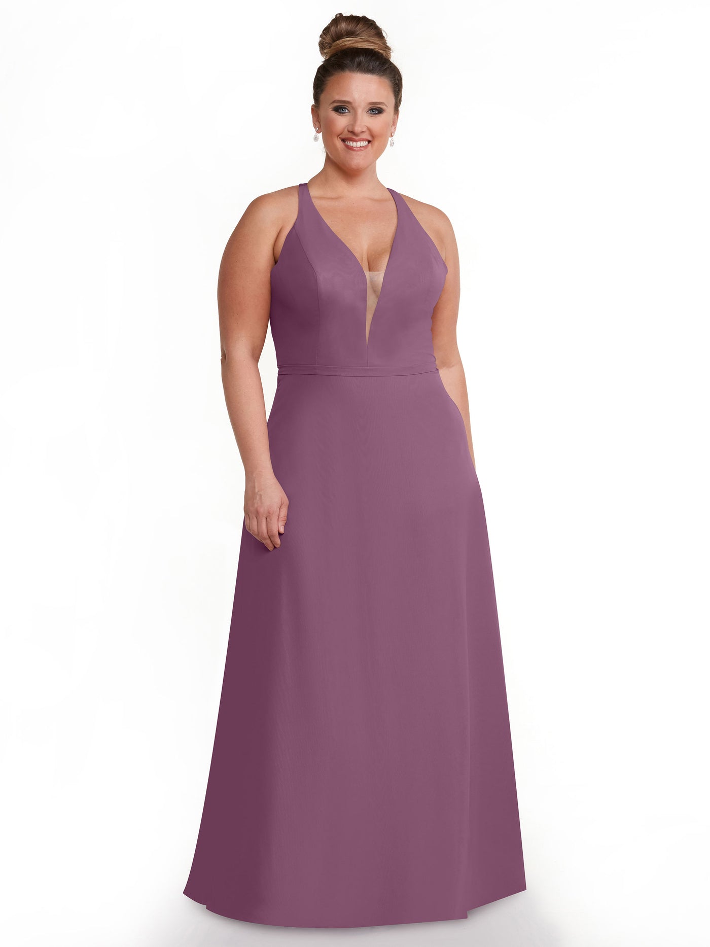 80150 - Chiffon A-Line Bridesmaid Dress with Plunging Neckline and Intricate Back