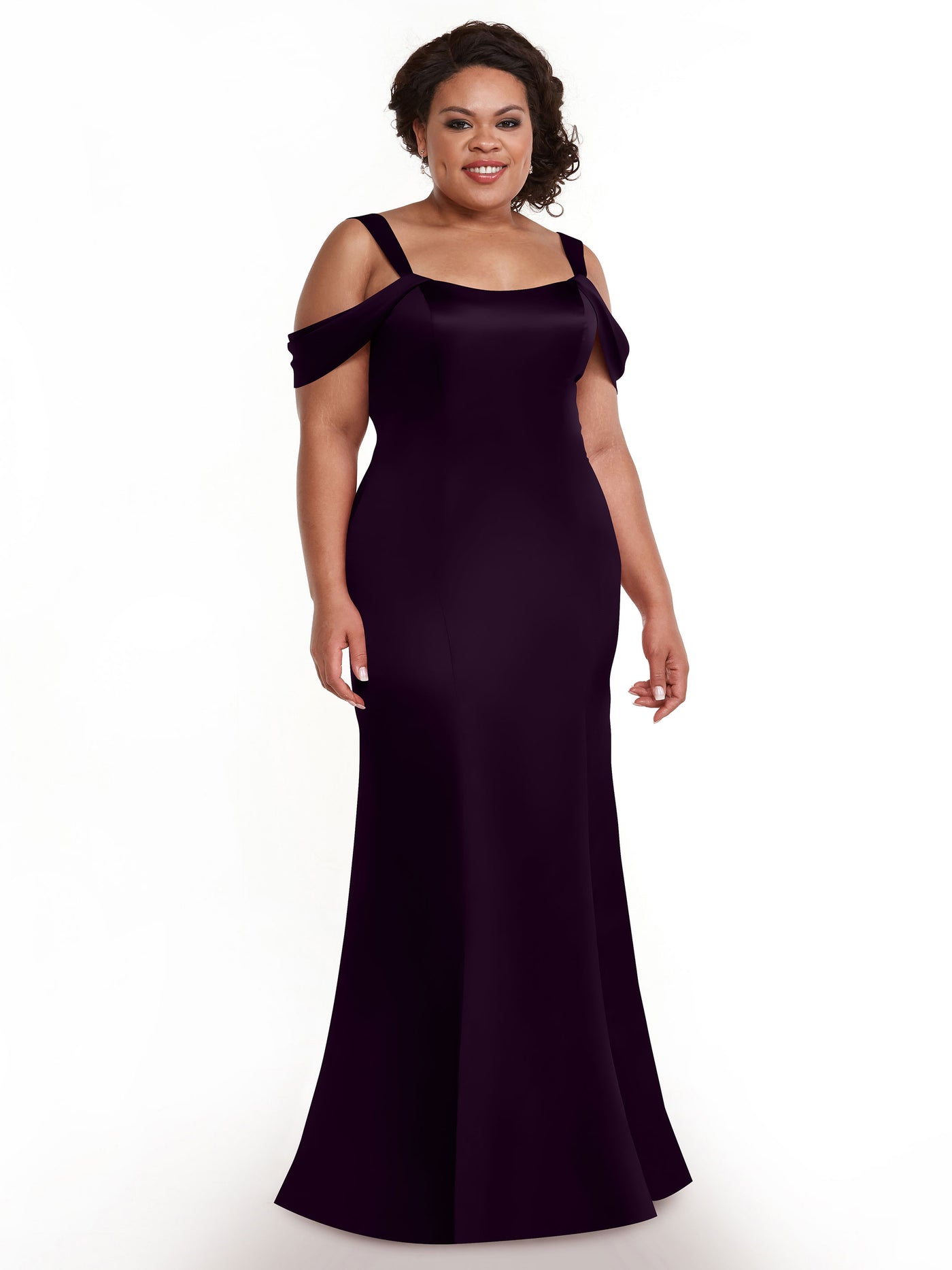 80151 - Fitted Satin Bridesmaid Dress with Off-the-Shoulder Sleeve