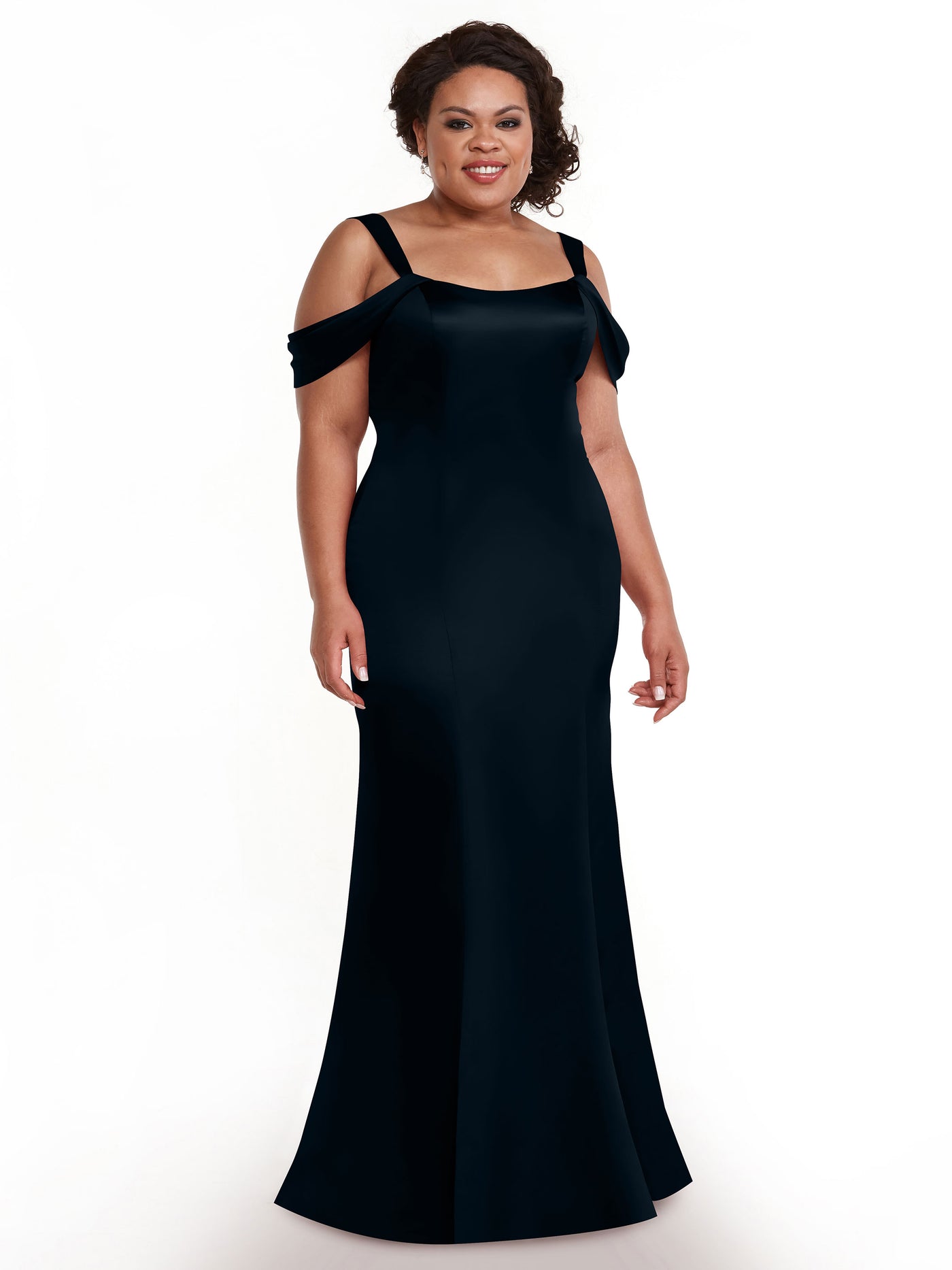 80151 - Fitted Satin Bridesmaid Dress with Off-the-Shoulder Sleeve