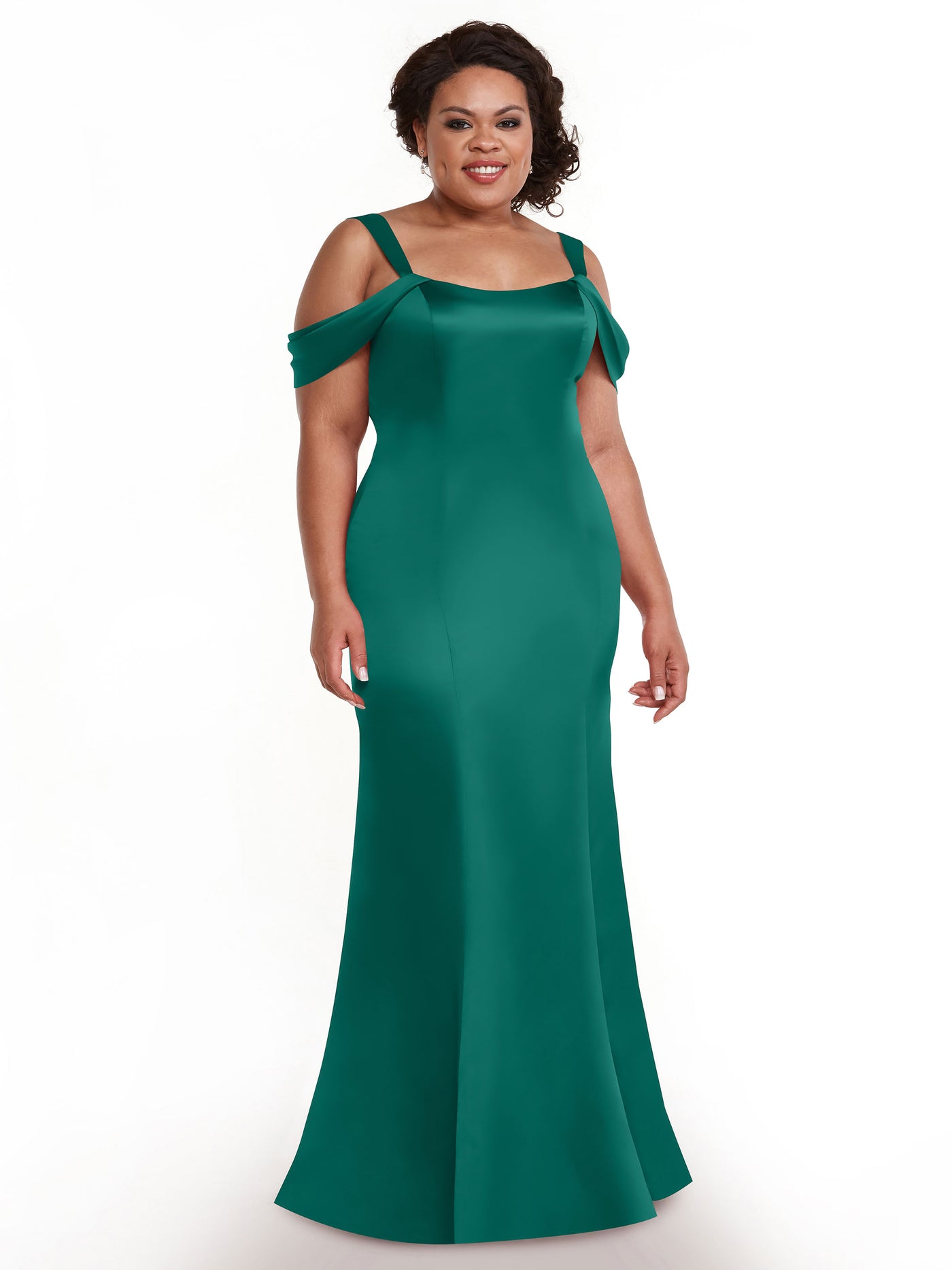 80151 - Fitted Satin Bridesmaid Dress with Off-the-Shoulder Sleeve