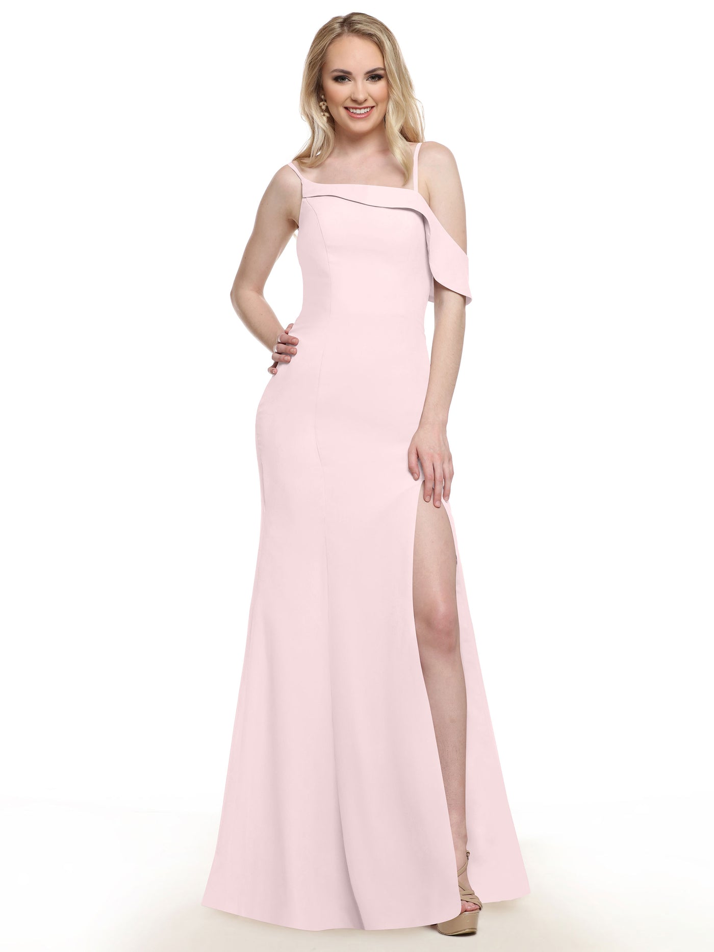 80153 - Chiffon Bridesmaid Dress with One-Sleeve Ruffle
