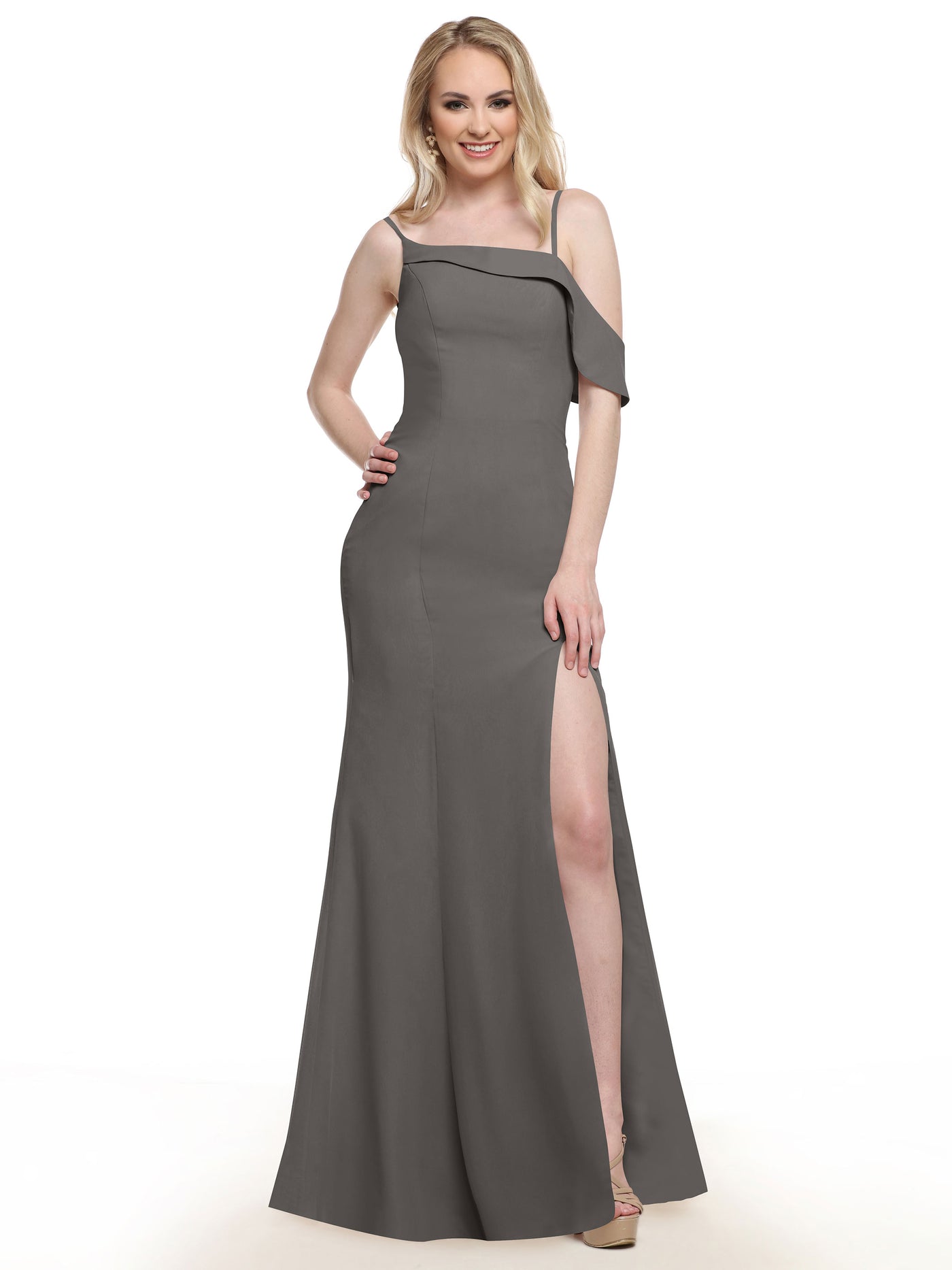 80153 - Chiffon Bridesmaid Dress with One-Sleeve Ruffle