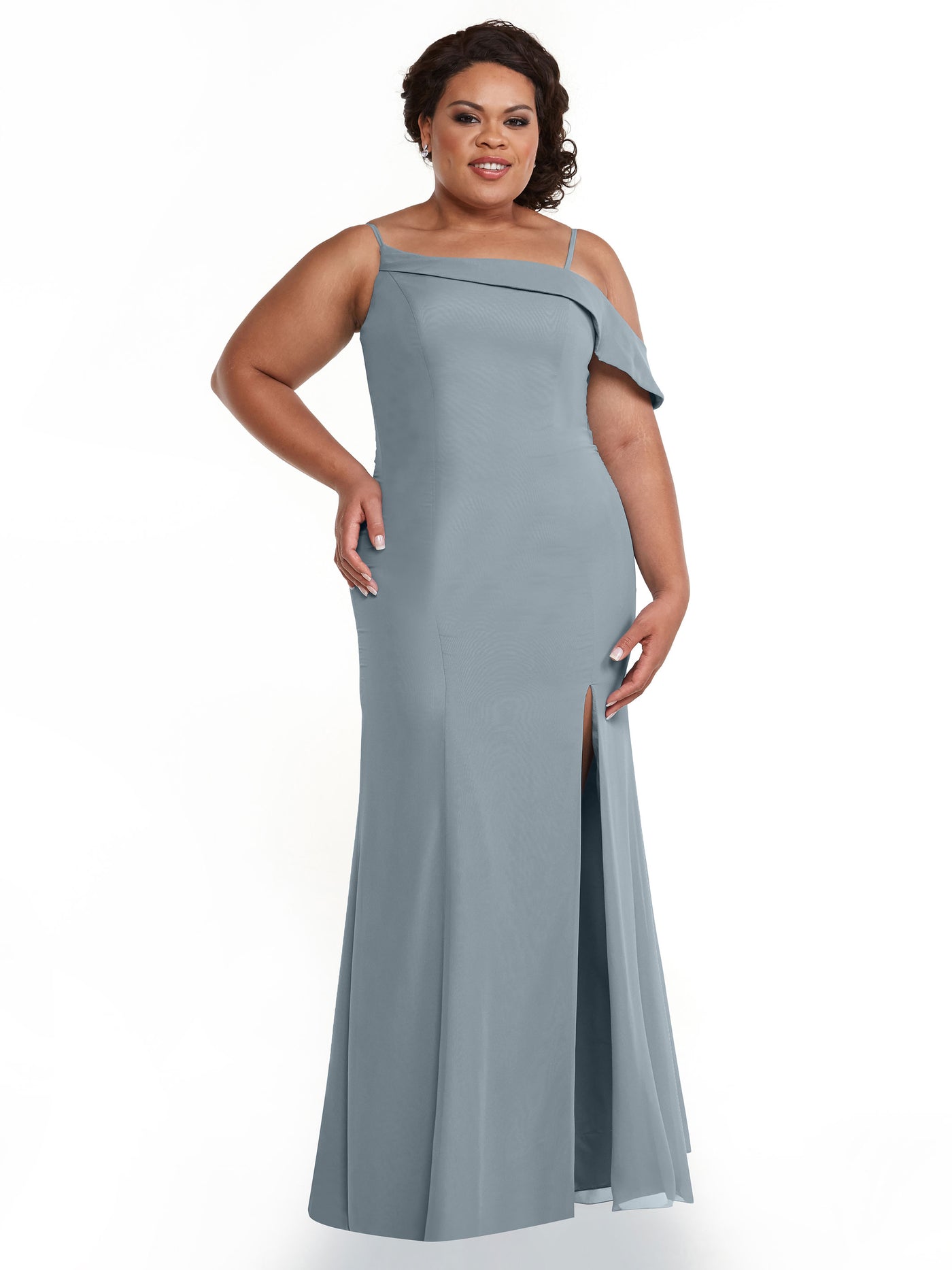 80153 - Chiffon Bridesmaid Dress with One-Sleeve Ruffle